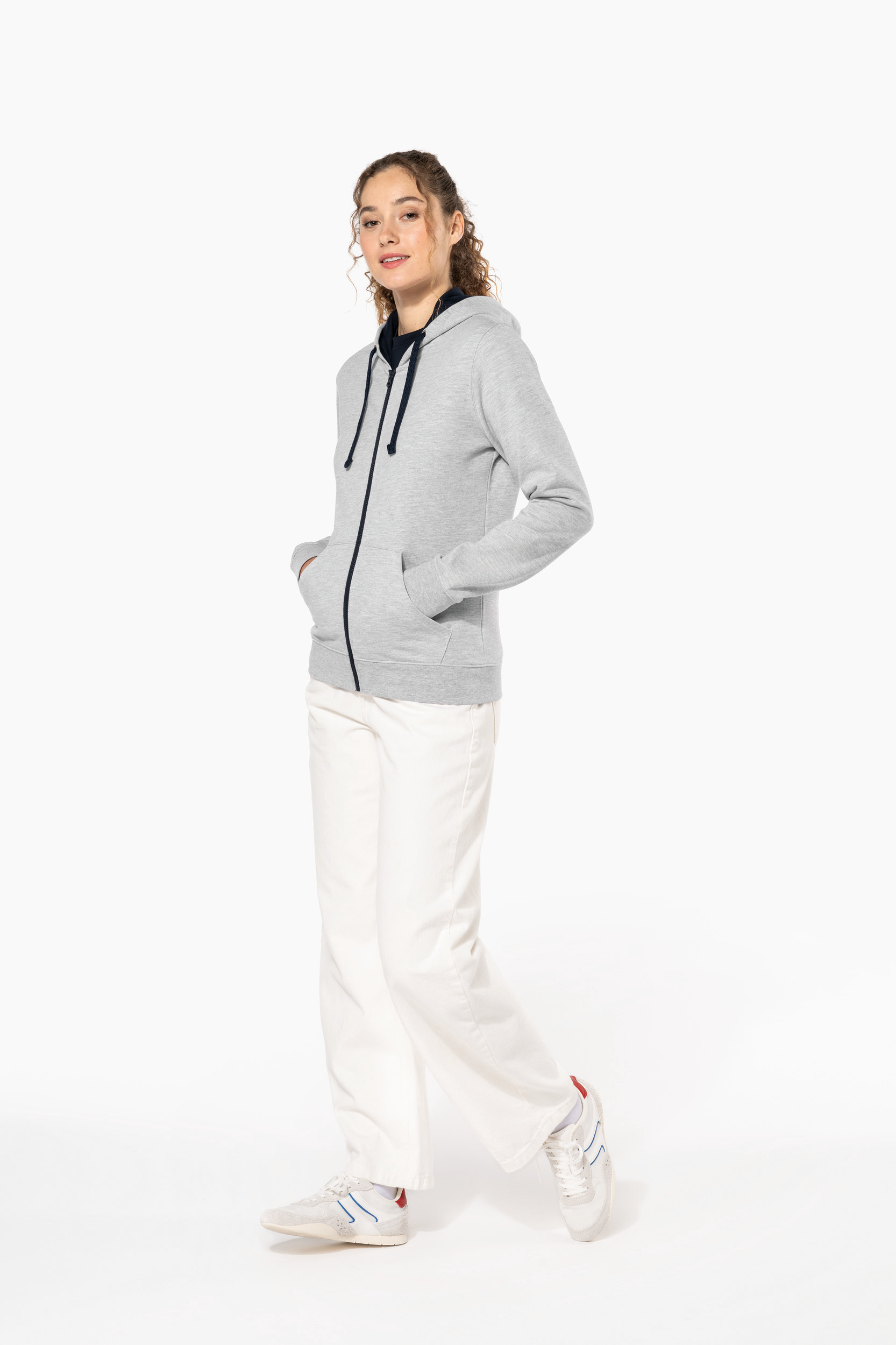 Damessweater met rits en capuchon in contrasterende kleur