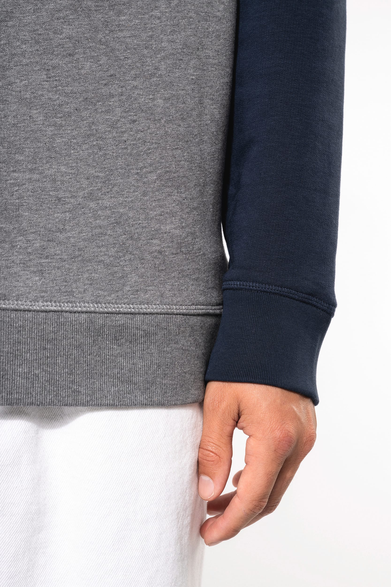 Sweatshirt BIO French Terry bicolor de homem com decote redondo e mangas raglan