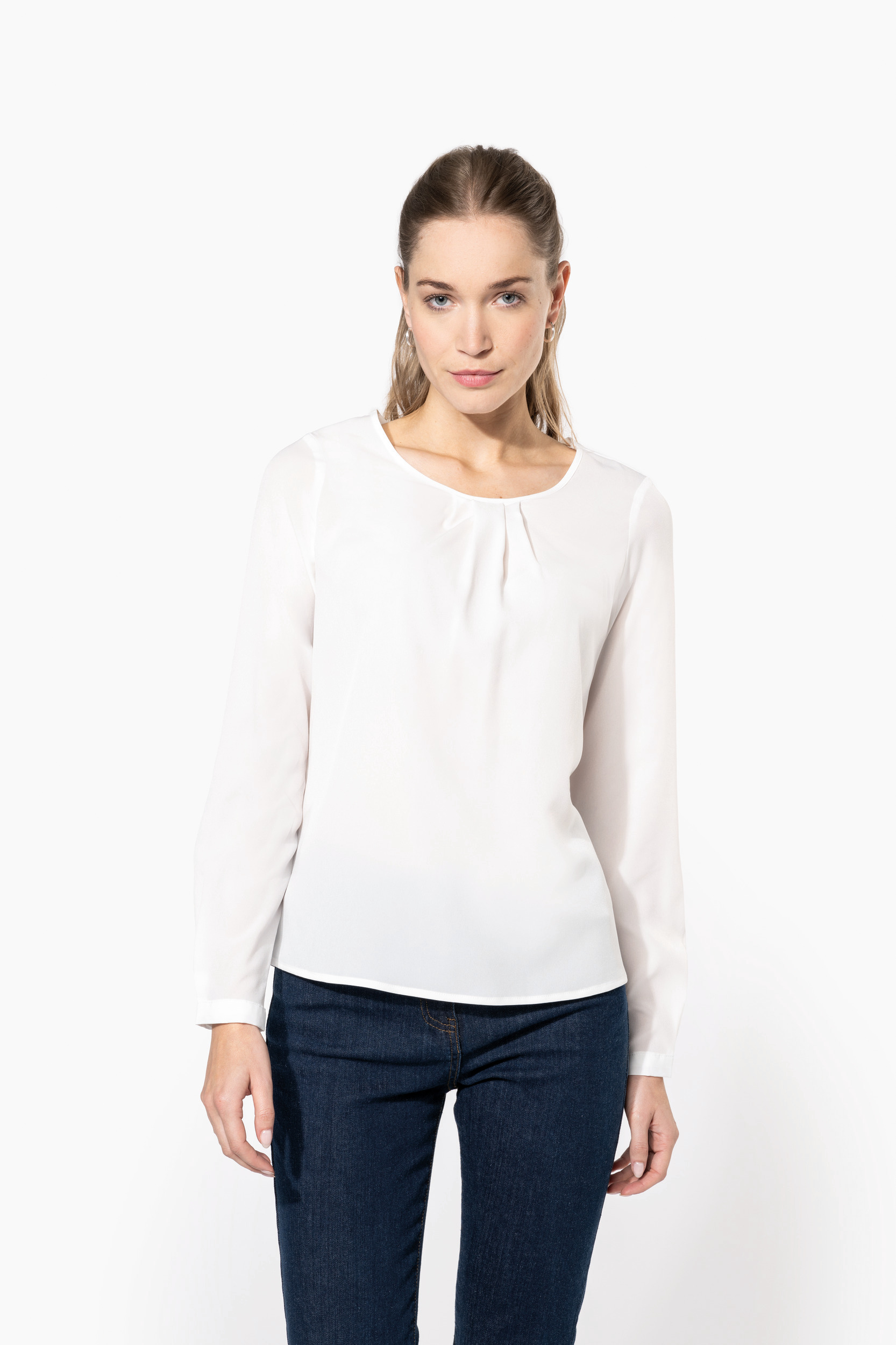 Damesblouse in crêpe met lange mouwen