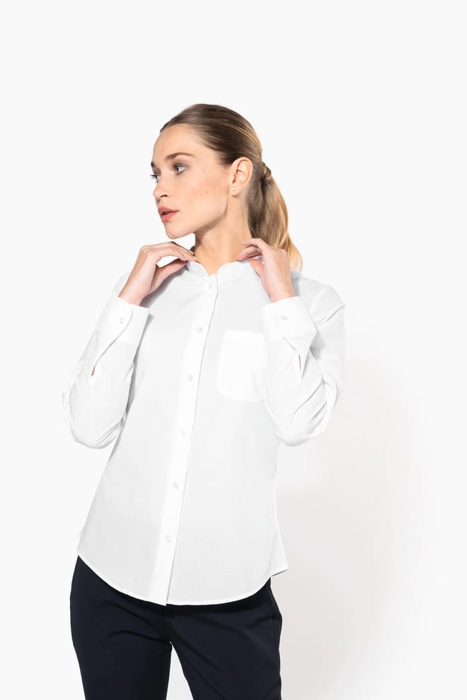 Camisa cuello mao manga larga mujer