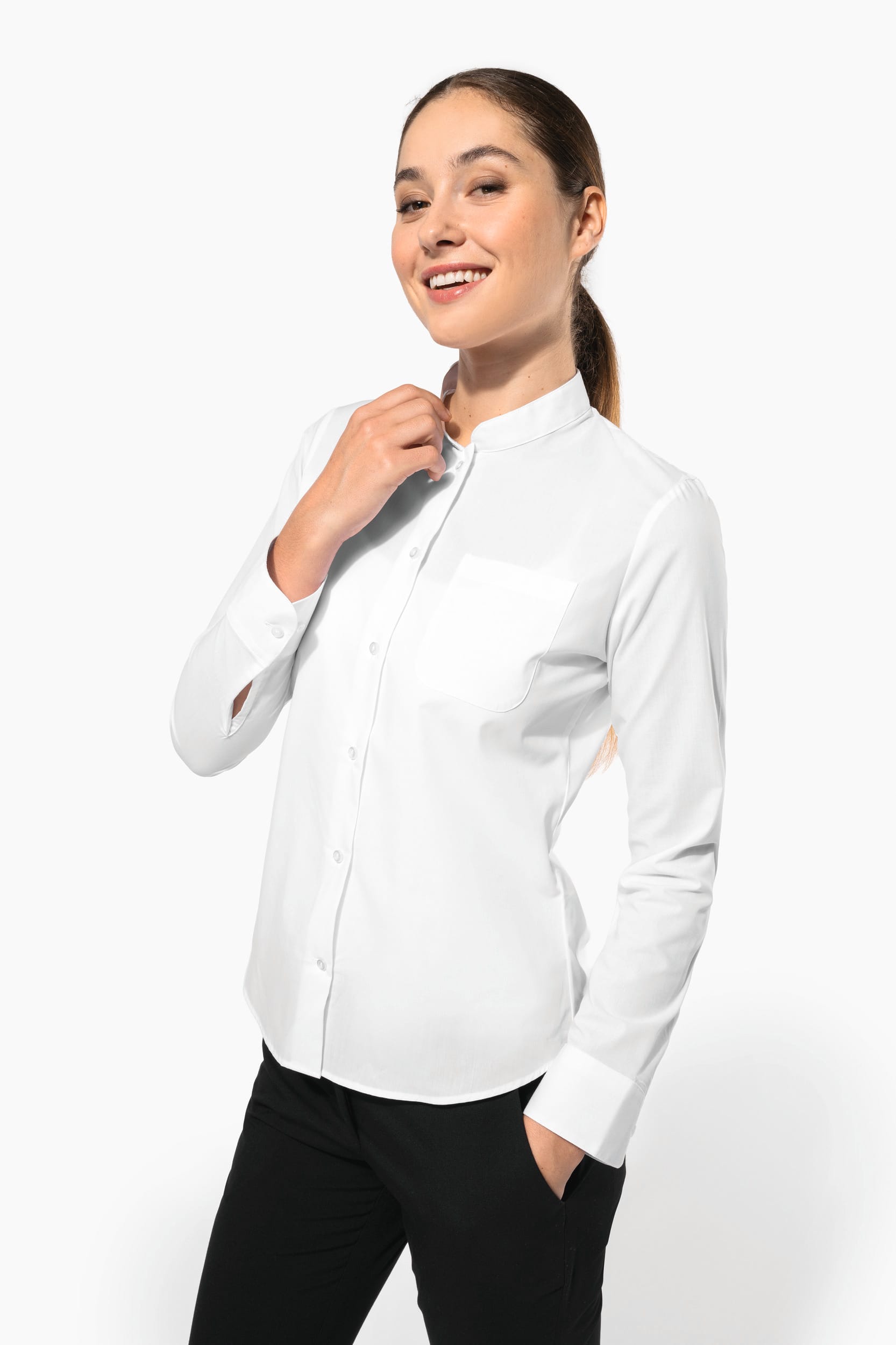 Ladies' long-sleeved mandarin collar shirt - Kariban