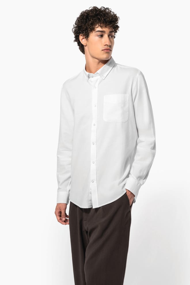 Long-sleeved washed Oxford cotton shirt