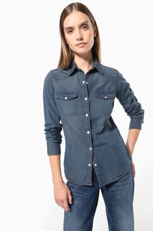 Dames denim blouse lange mouwen