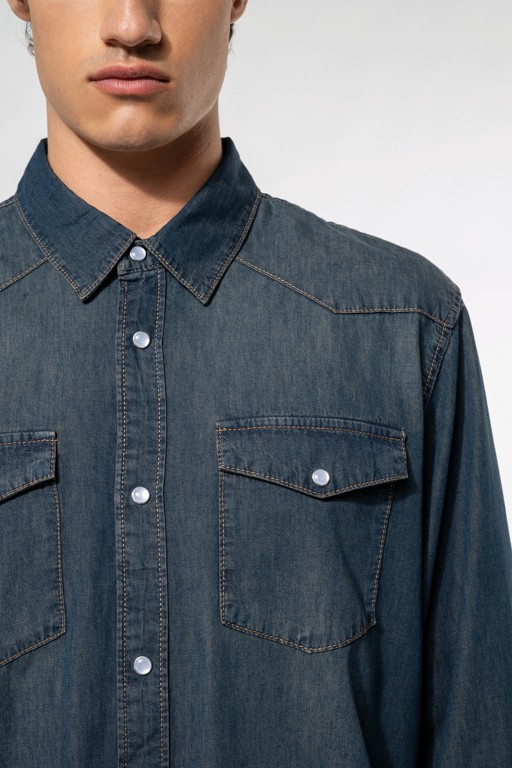 Heren denim overhemd lange mouwen