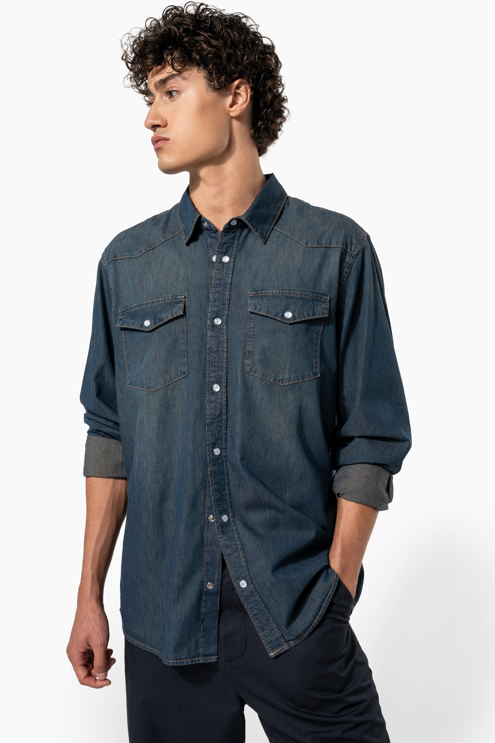 Heren denim overhemd lange mouwen