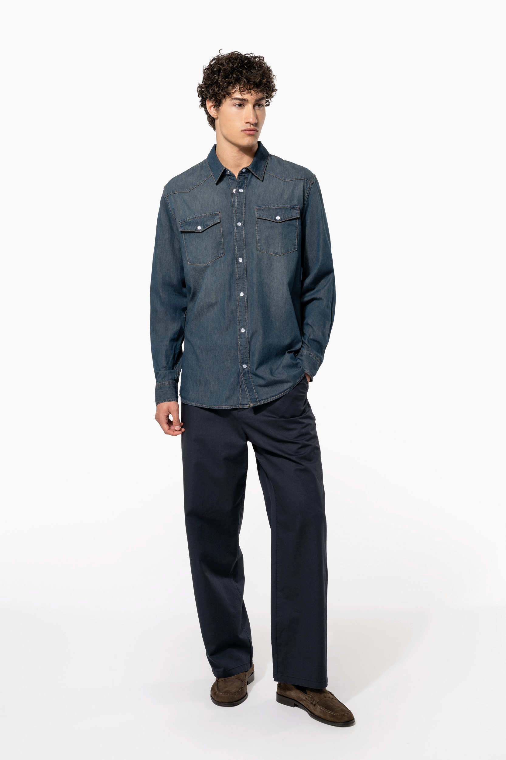 Heren denim overhemd lange mouwen