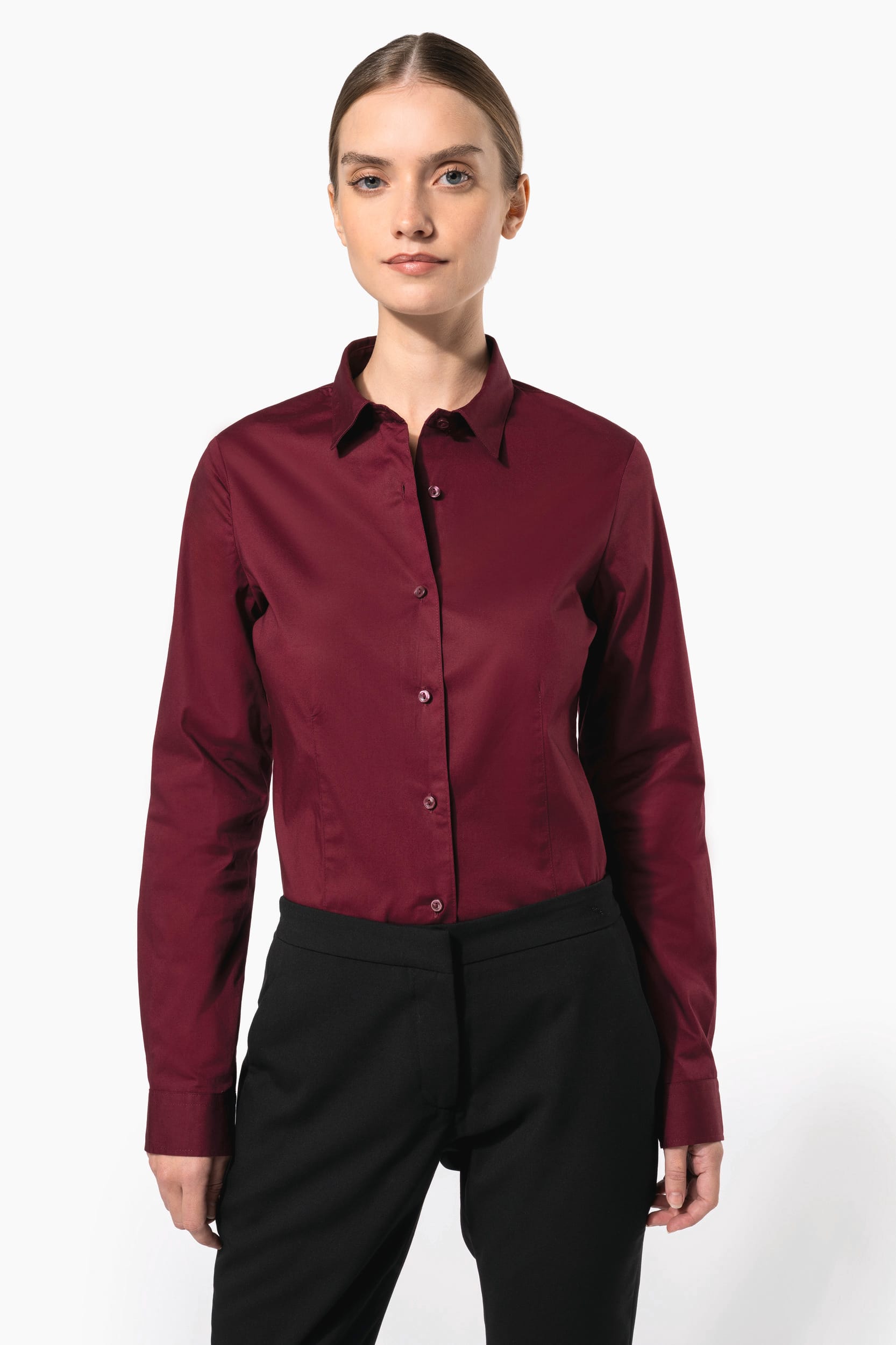 Chemise coton / élasthanne manches longues femme - Image 1