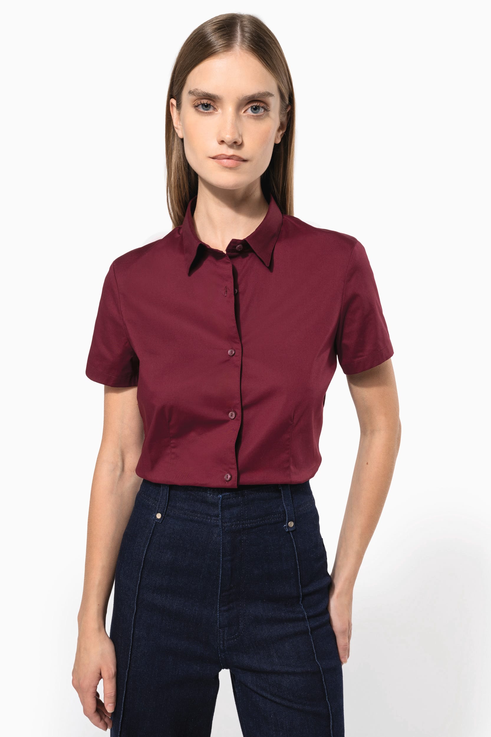 Chemise coton / élasthanne manches courtes femme - Image 11