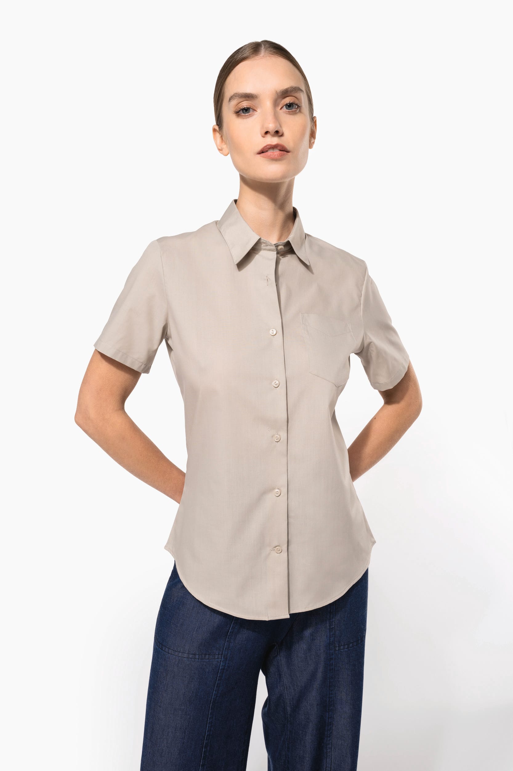 Chemise popeline polycoton manches courtes entretien facile femme - Image 1