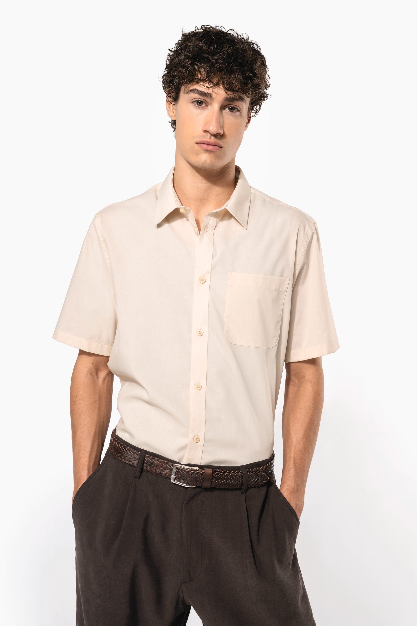 Chemise popeline polycoton manches courtes entretien facile homme - Image 1