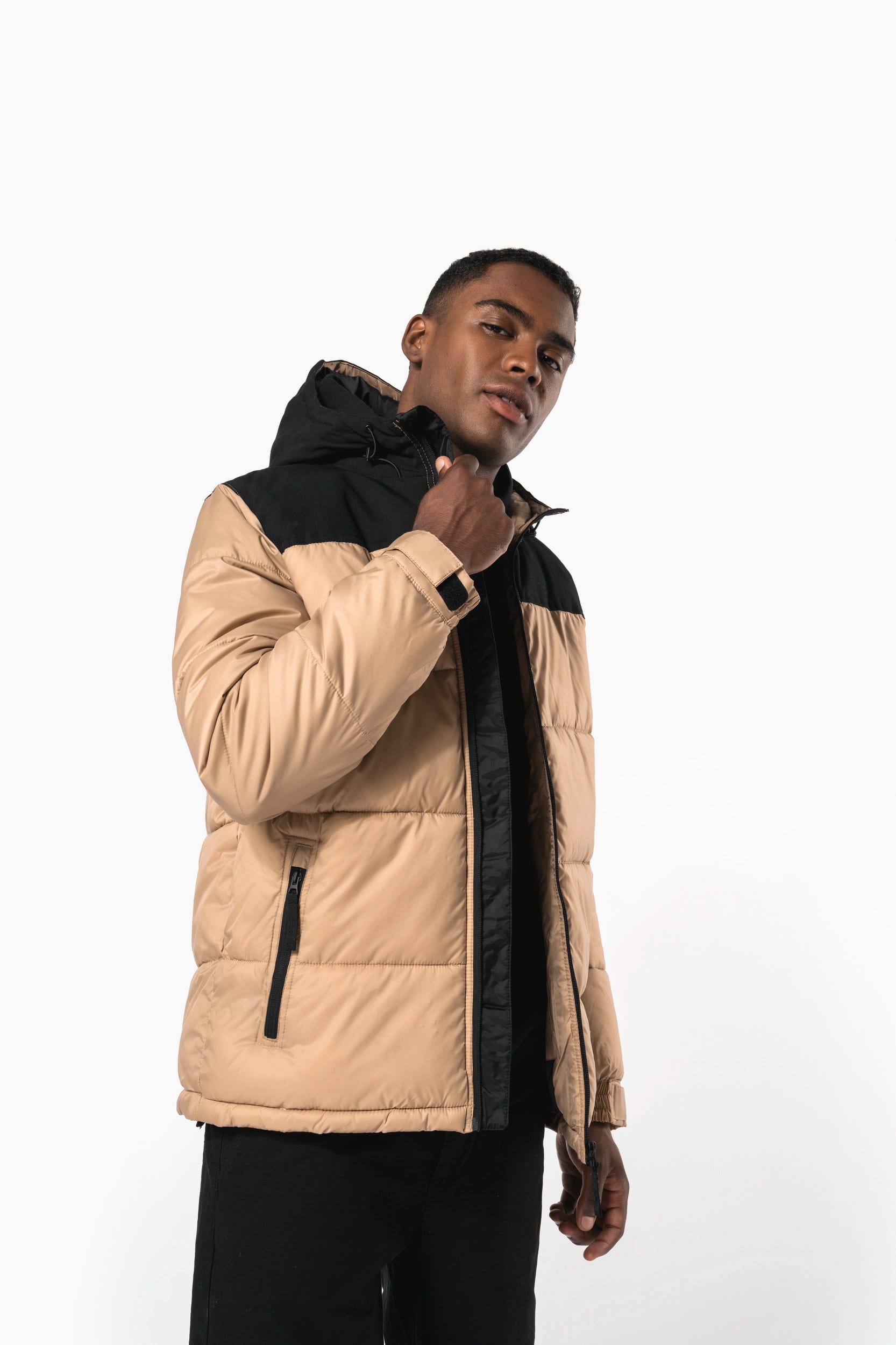 Unisex bi-tone padded jacket with hood - Kariban