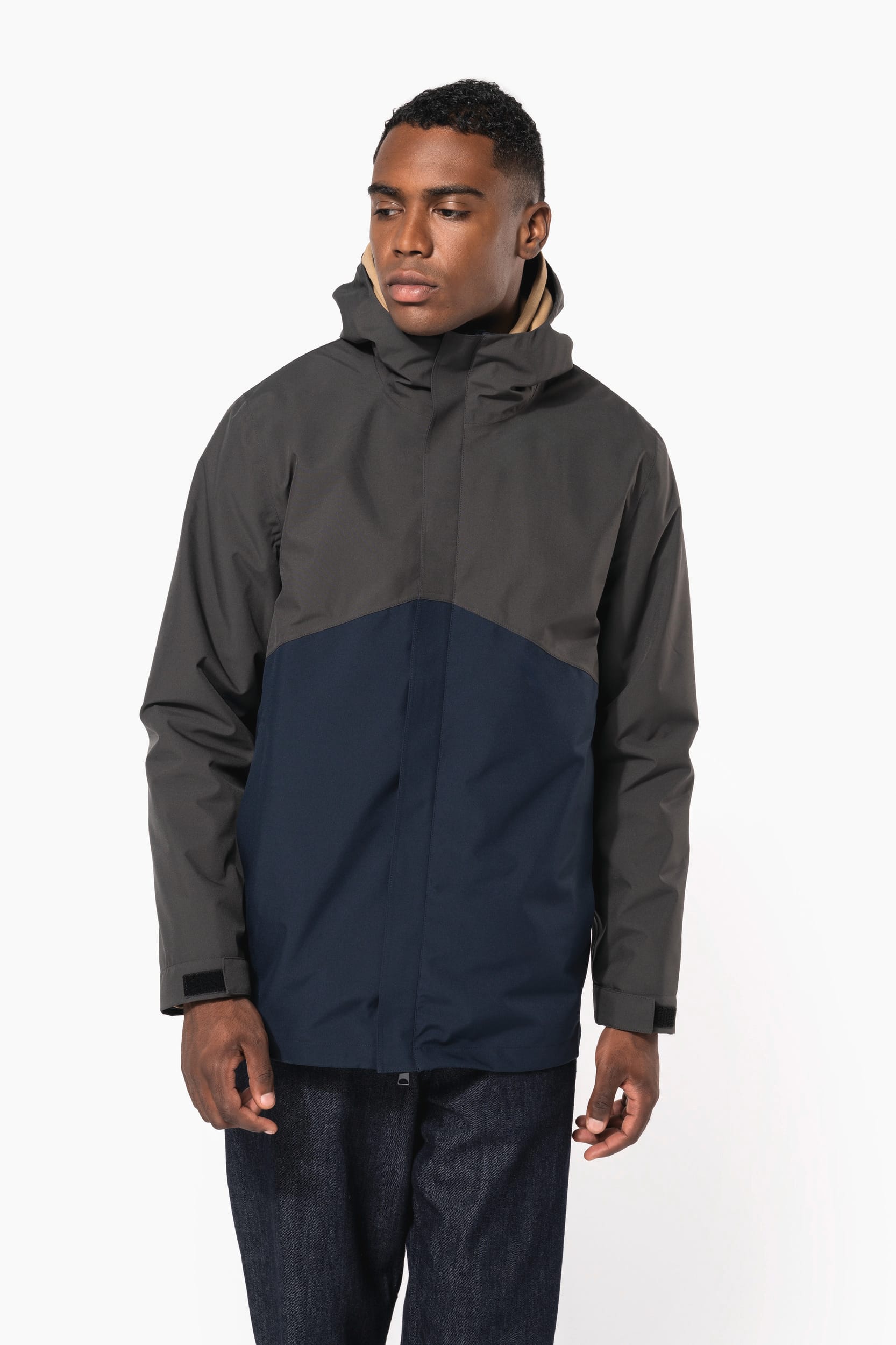 Parka 3-en-1 imperméable à capuche bicolore unisexe - Image 3