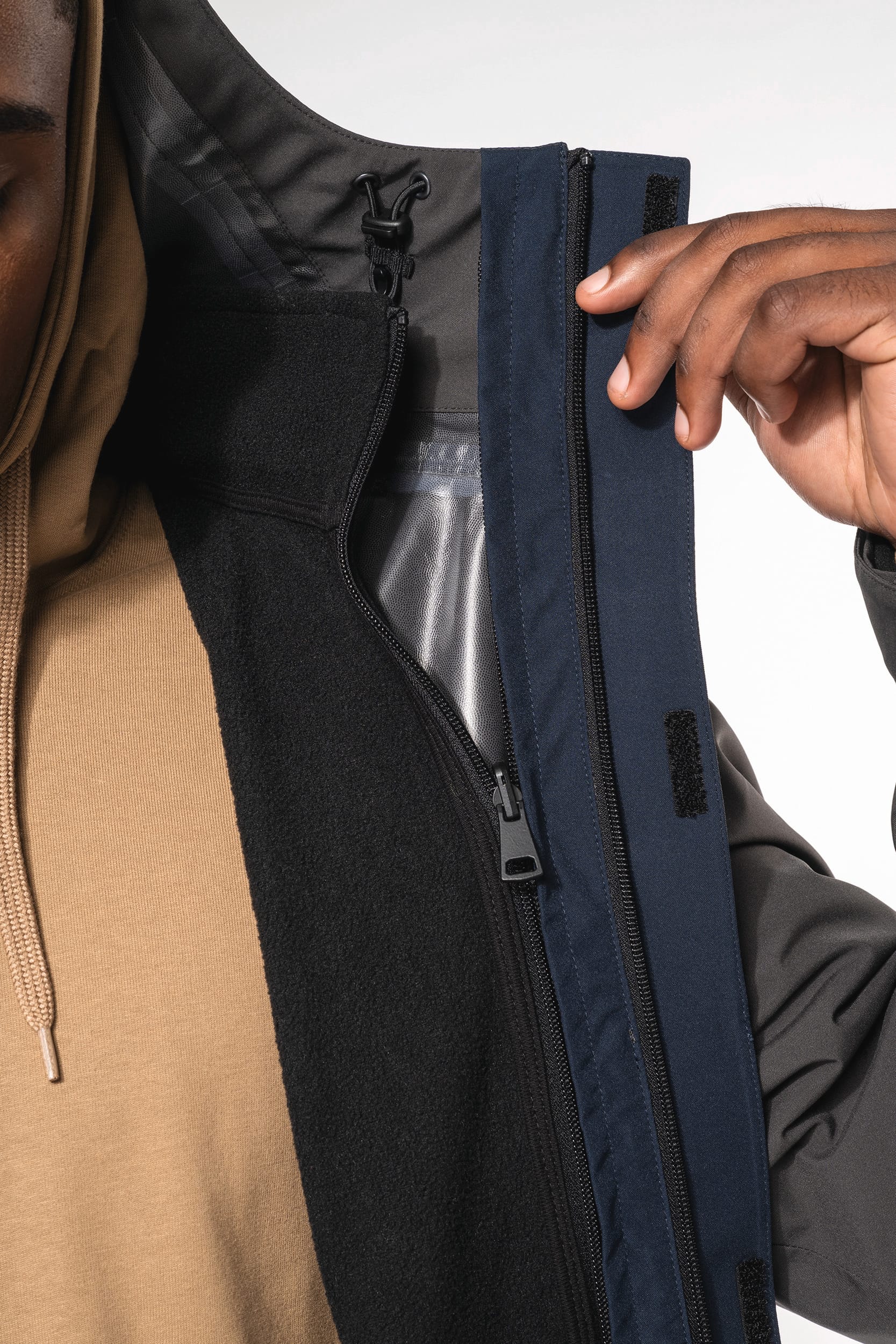 Parka 3-en-1 imperméable à capuche bicolore unisexe - Image 12
