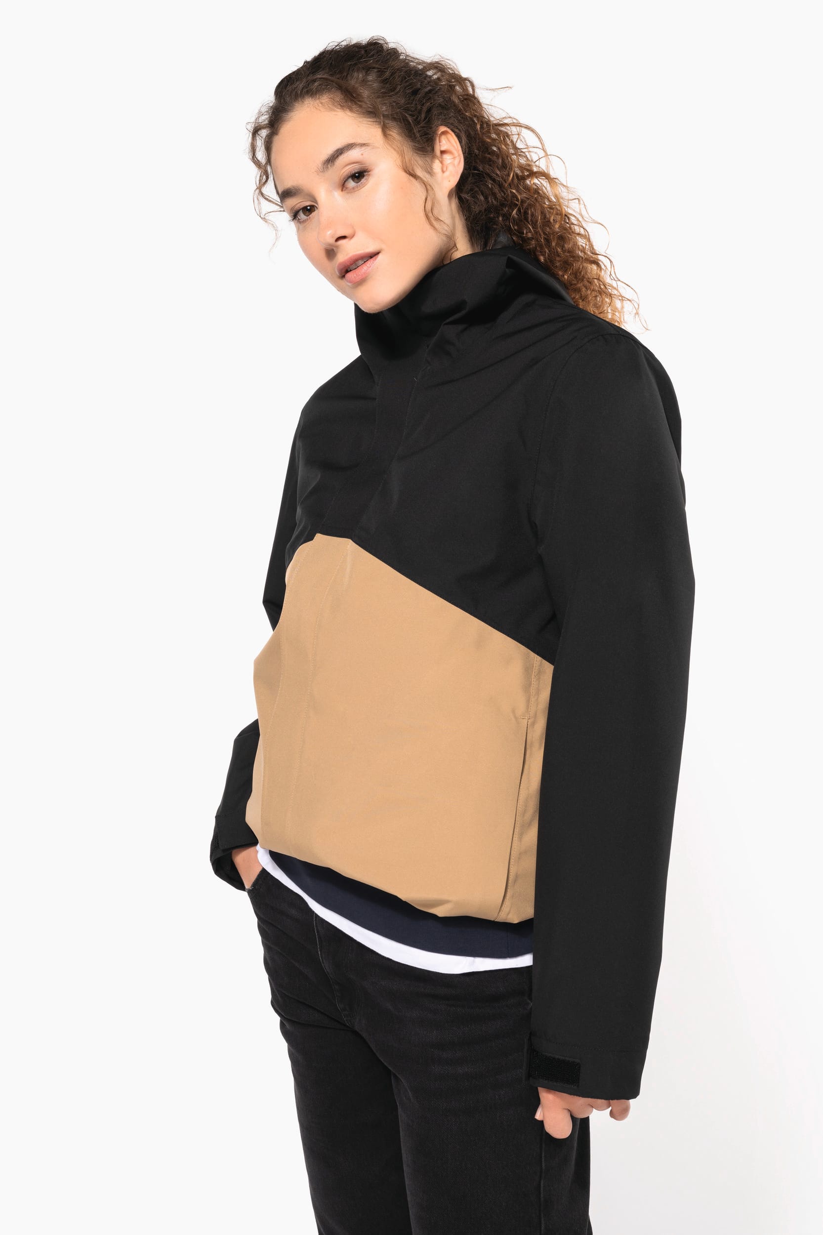 Parka 3-en-1 imperméable à capuche bicolore unisexe - Image 2