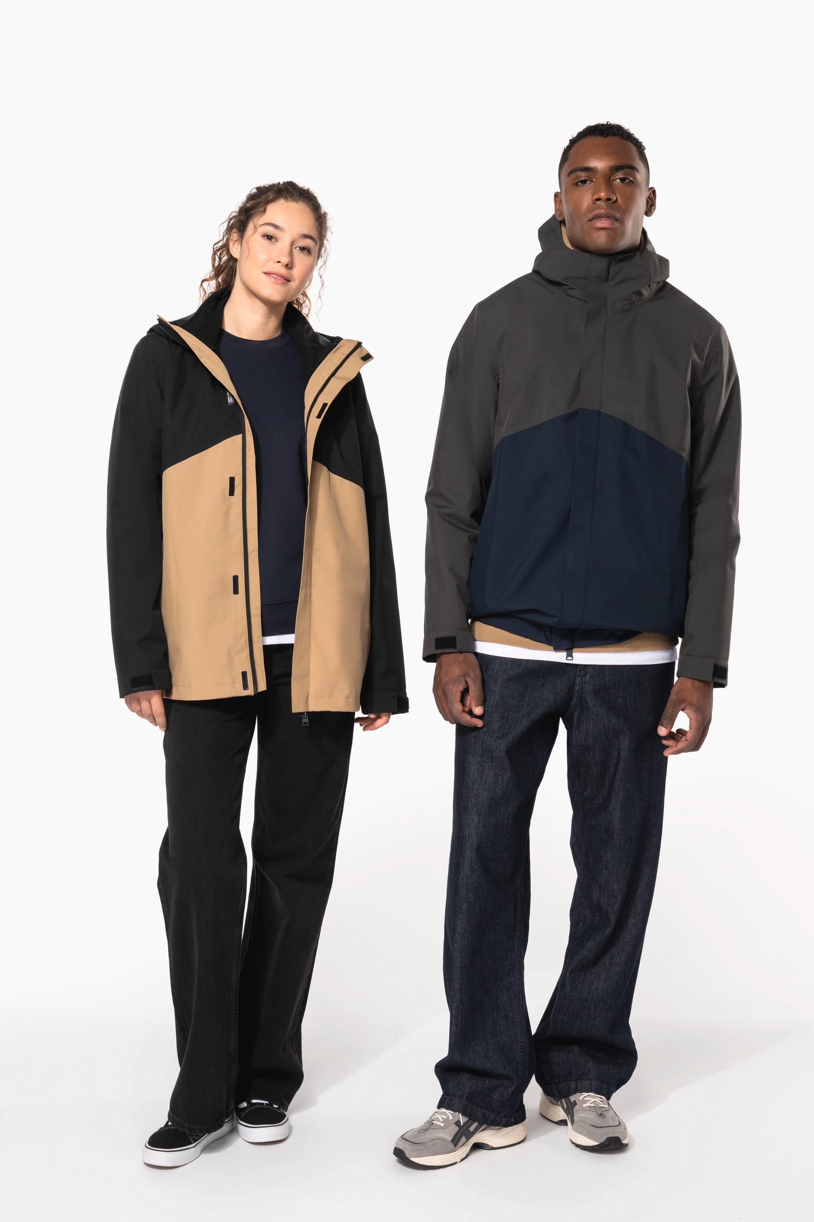 Parka 3-en-1 imperméable à capuche bicolore unisexe - Image 19