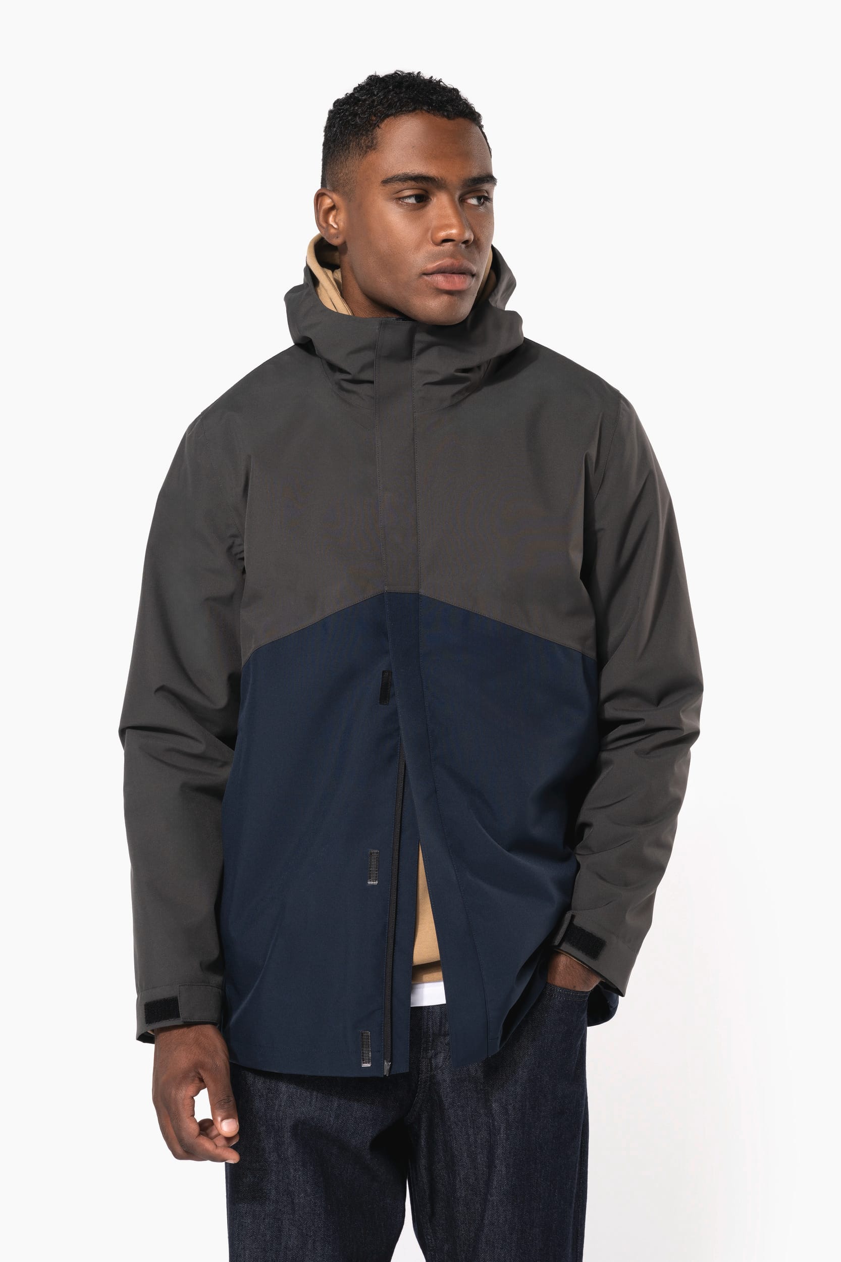 Parka 3-en-1 imperméable à capuche bicolore unisexe - Image 7