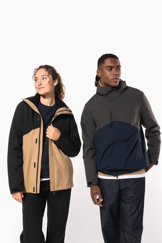 Unisex bi-tone 3 in 1 waterproof hooded parka
