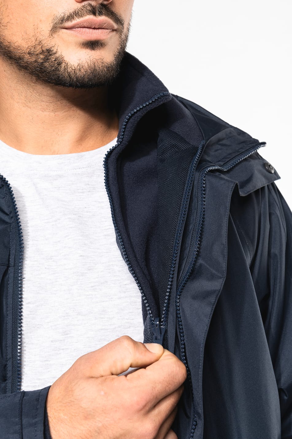 Parka homme 3 en 1, étanche coupe-vent et polaire.