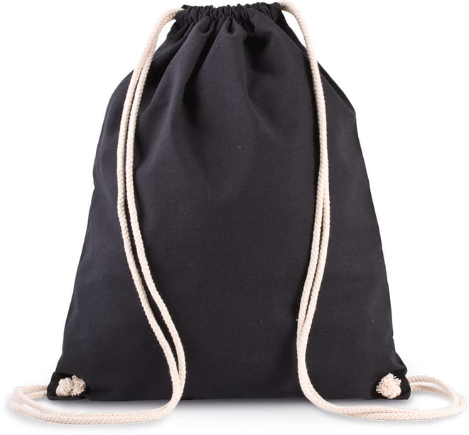 Organic cotton backpack with drawstring carry handles