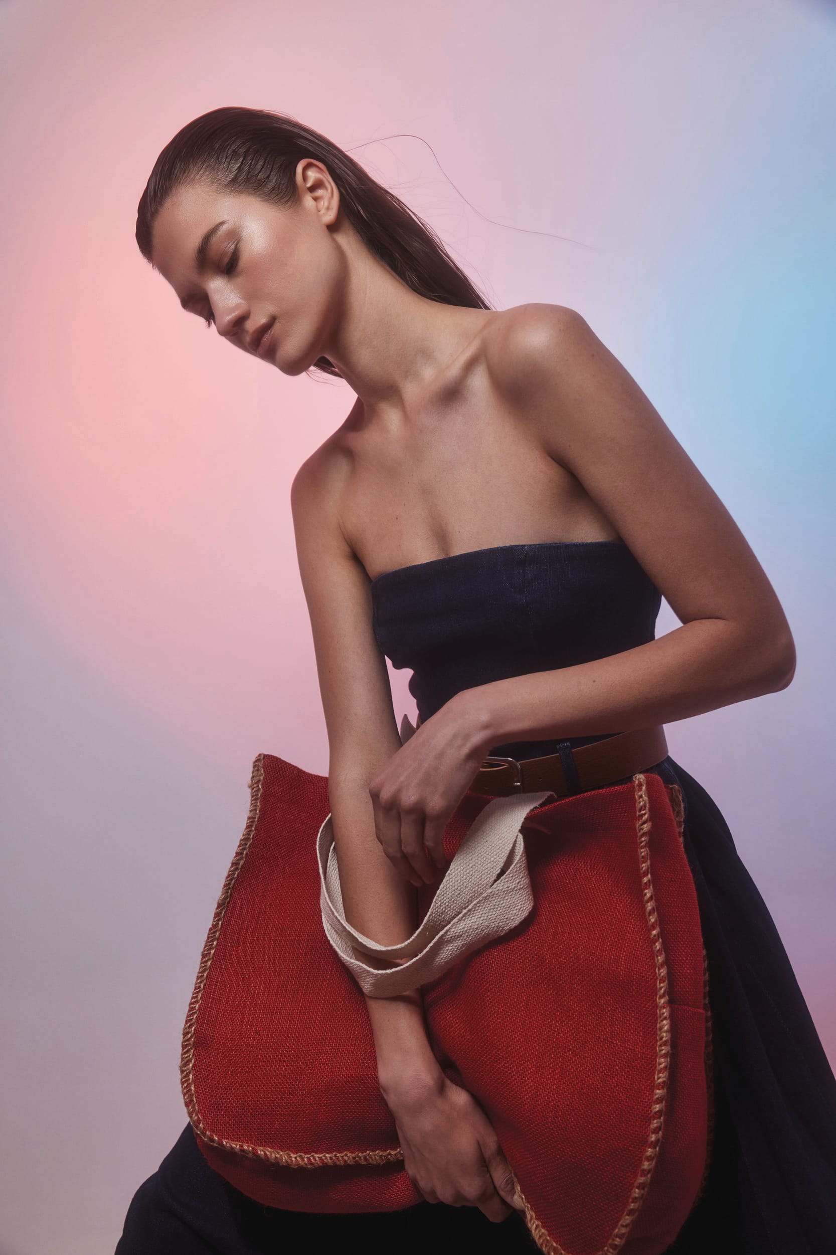 Saco em juta com costura em contraste