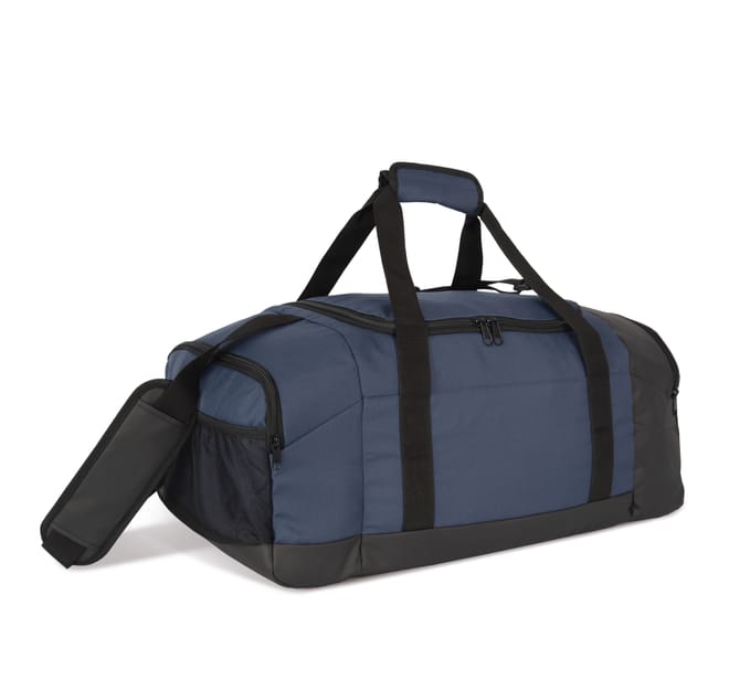 Recycled sports bag with dual side compartment