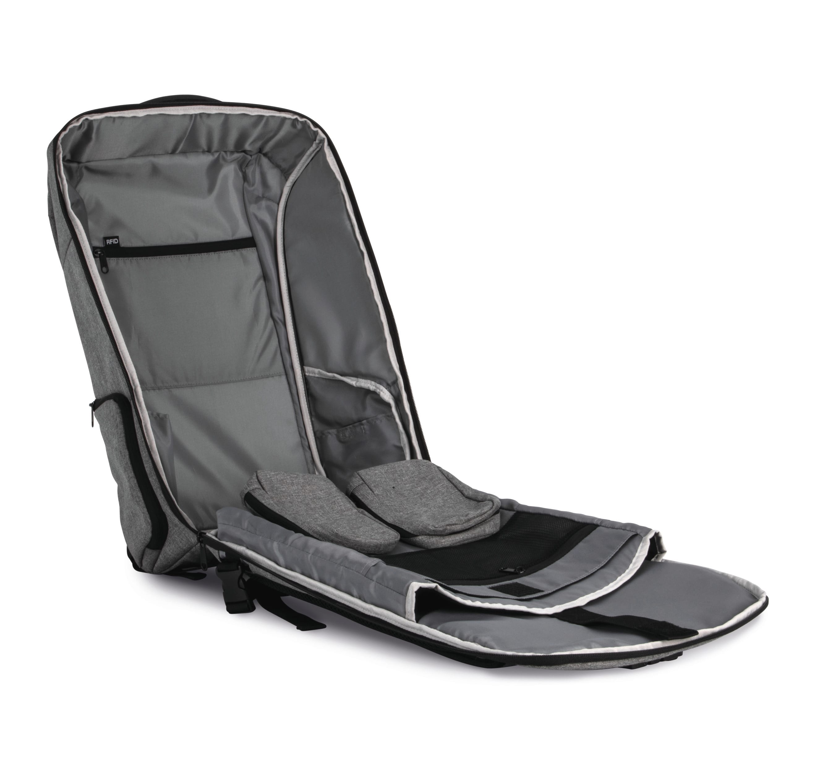 Mochila anti-roubo em poliéster.