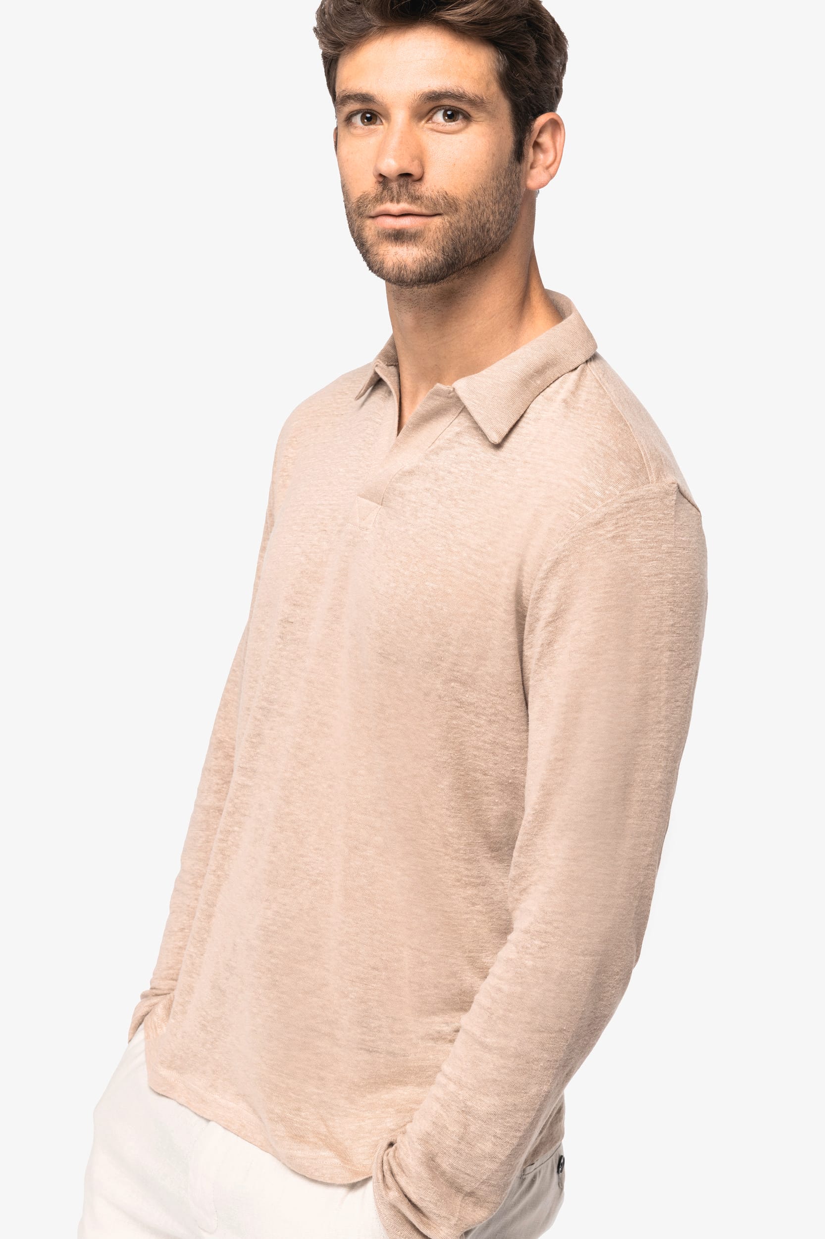 Linen polo long sleeve best sale