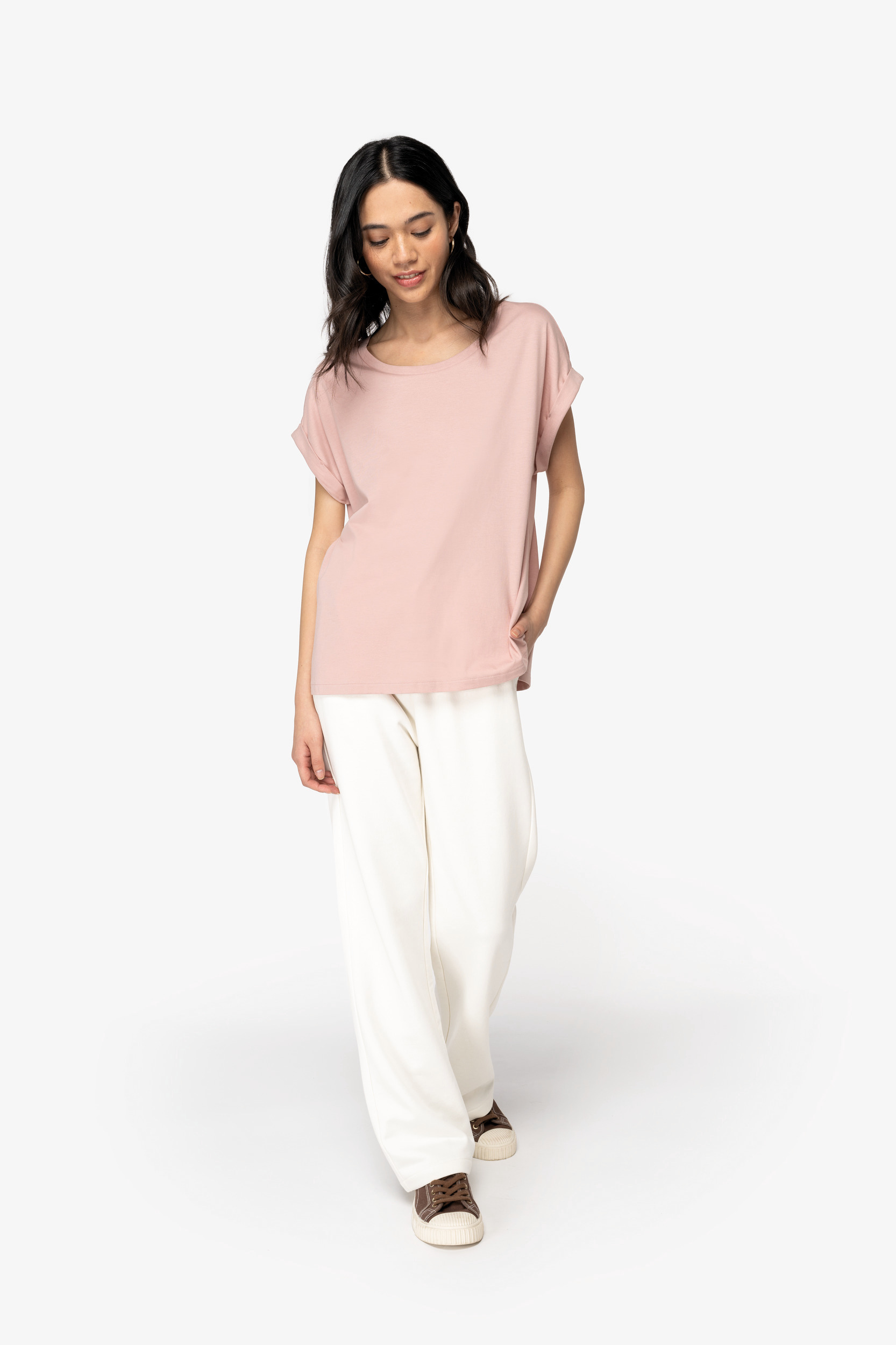 Ecologisch dames t-shirt met mouwen met omslag