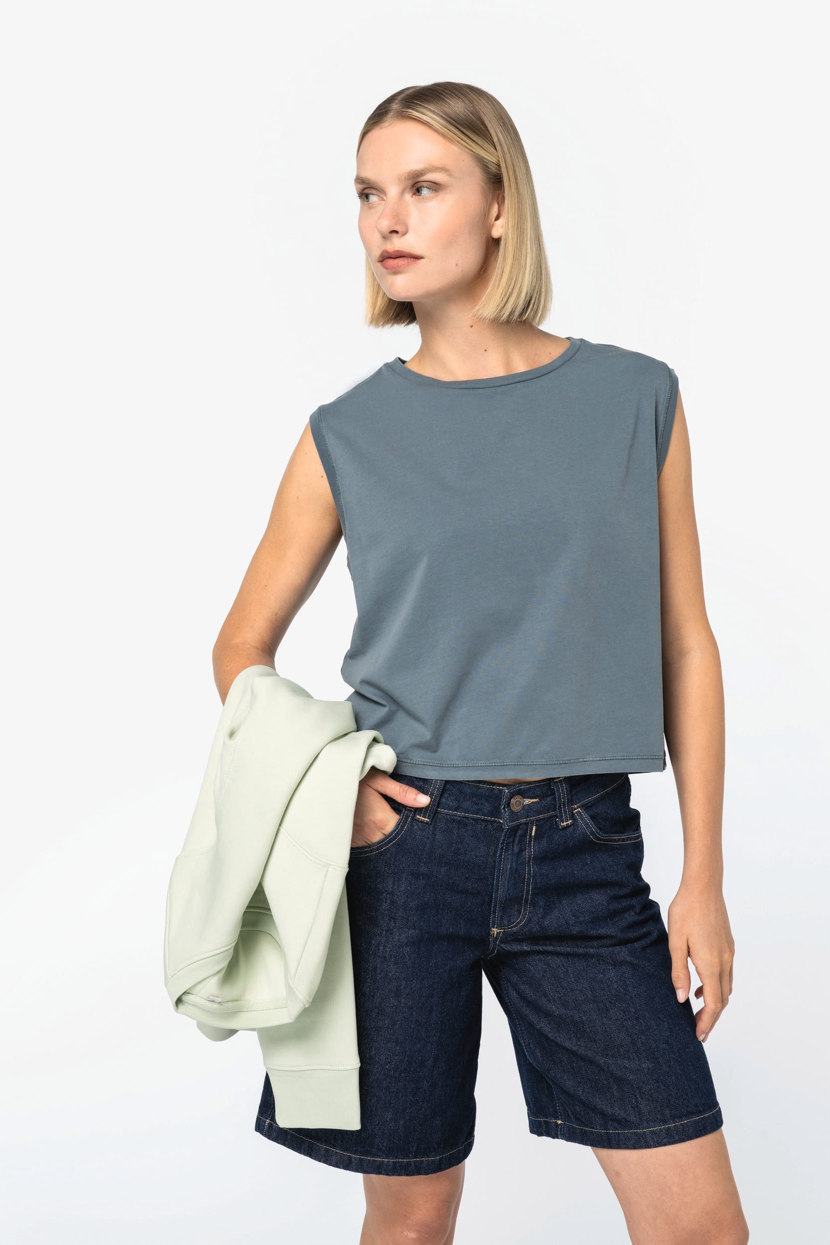 T-shirt écoresponsable crop sans manche femme
