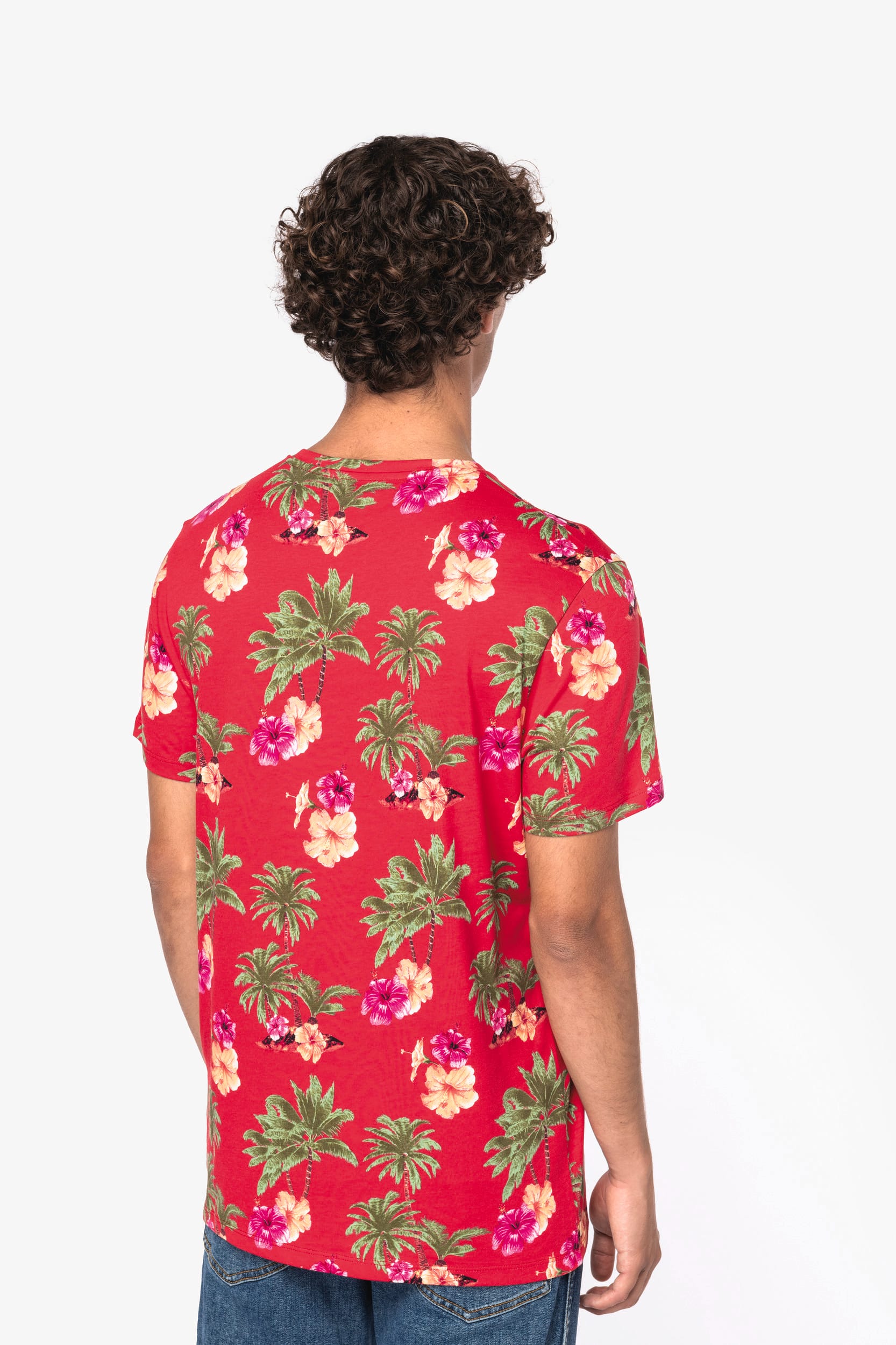 T-shirt eco-responsável com padrão tropical de homem