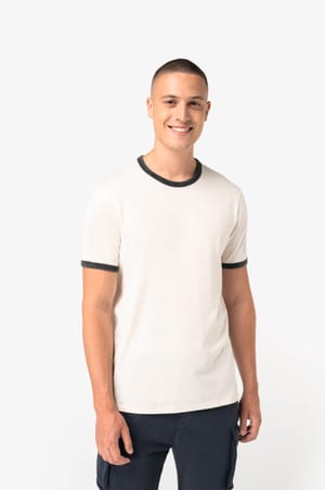 Ecologisch ringer heren T-shirt met contrasterende boorden en verwassen look 