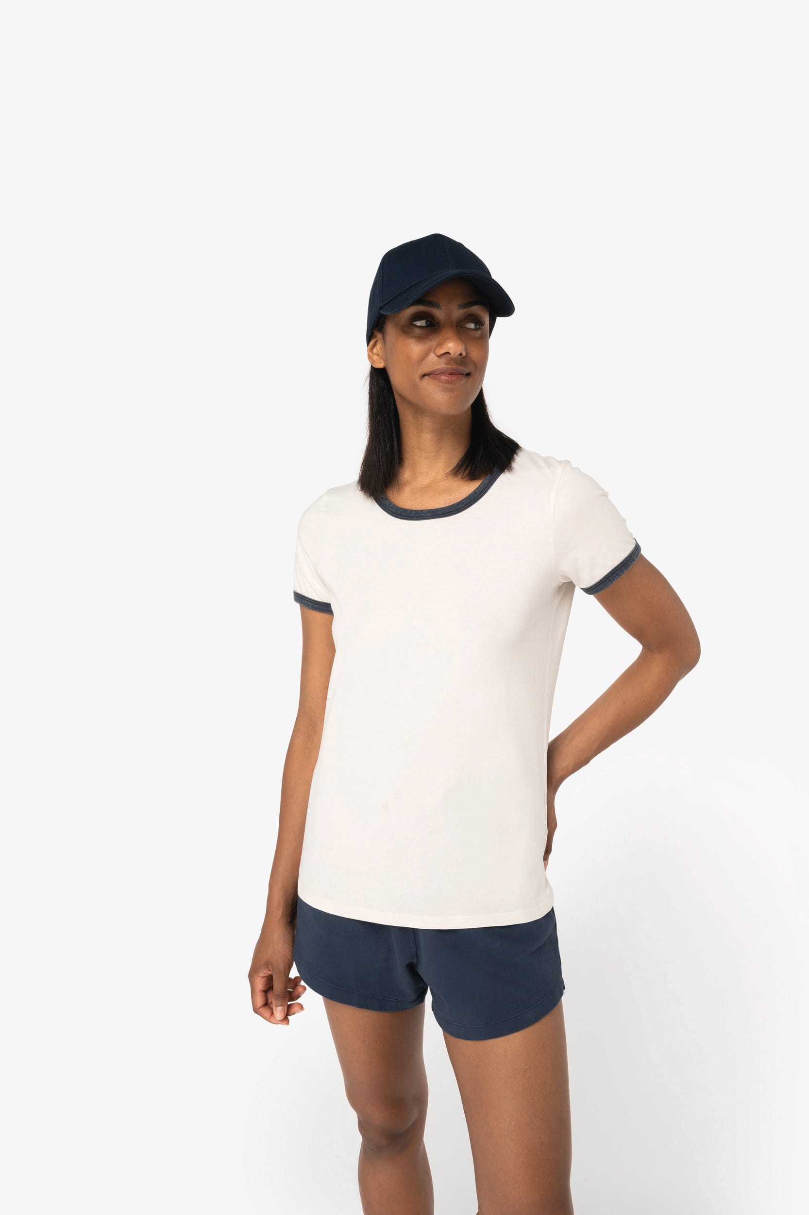 T-shirt ringer écoresponsable à bords contrastés effet délavé femme - Image 1