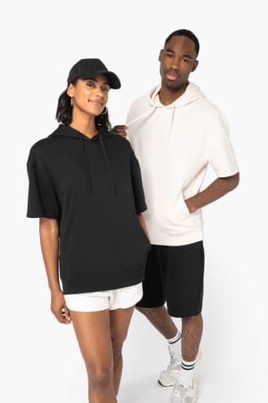 Ecologische uniseks sweater met capuchon en korte verlaagde schouders French Terry