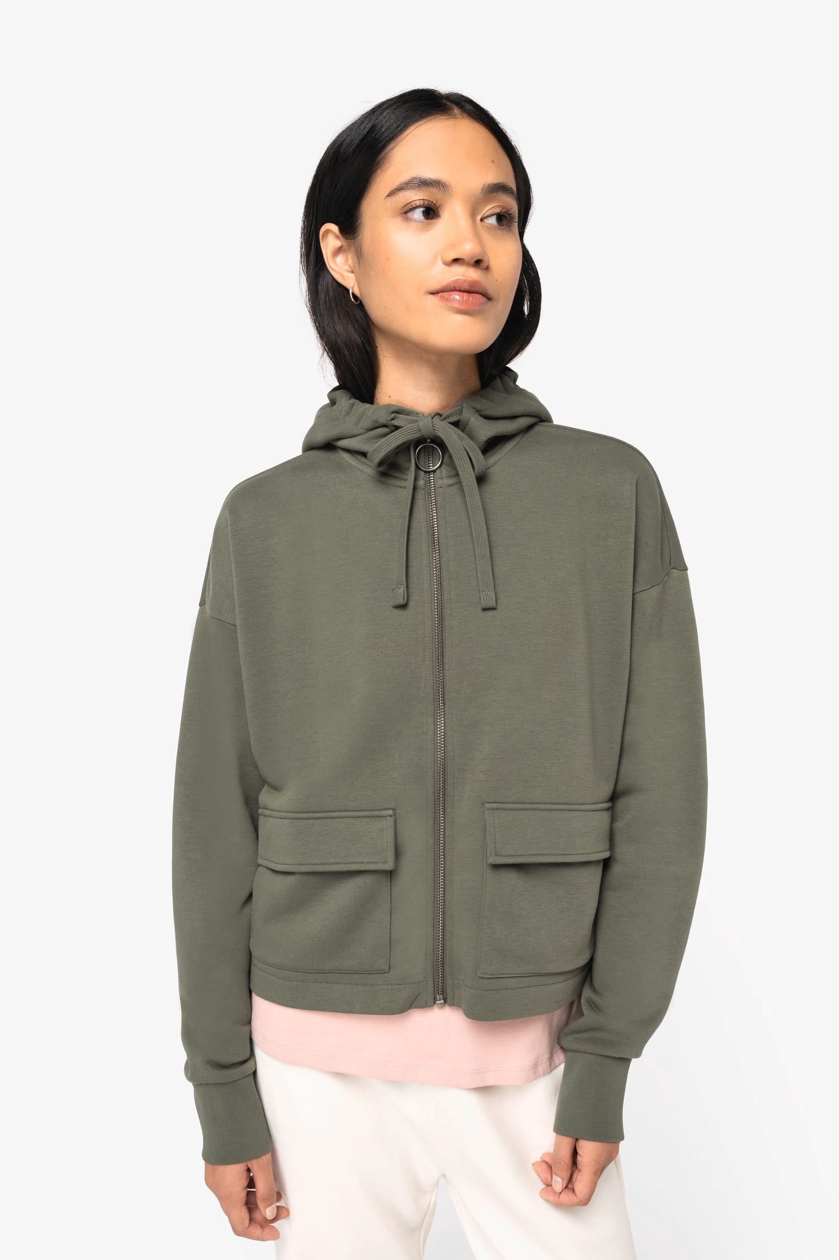 Sweat-shirt écoresponsable zippé à capuche French Terry femme - Image 1