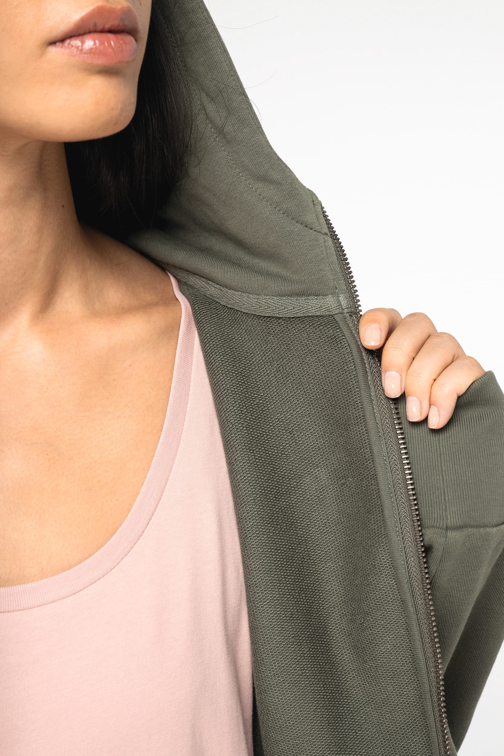 Sweat-shirt écoresponsable zippé à capuche French Terry femme - Image 7