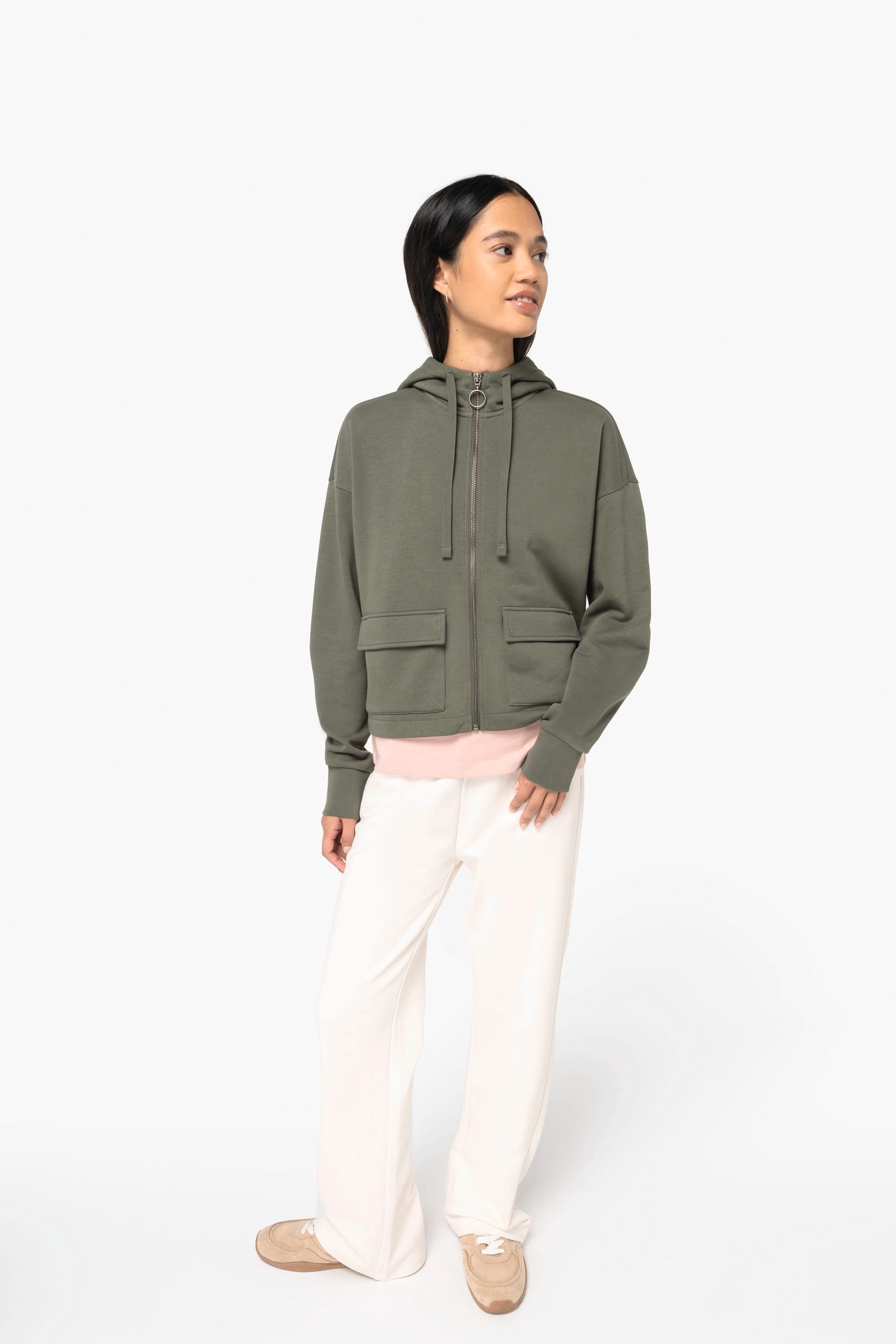 Sweat-shirt écoresponsable zippé à capuche French Terry femme - Image 2