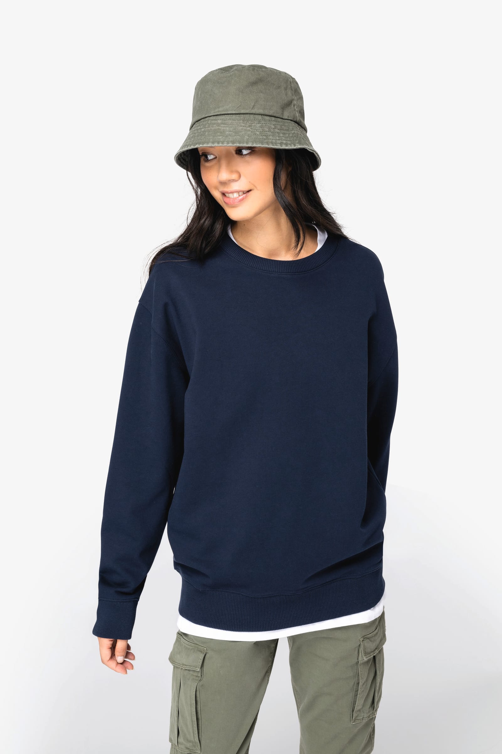 Ecologische uniseks sweater met ronde hals en verlaagde schouders French Terry