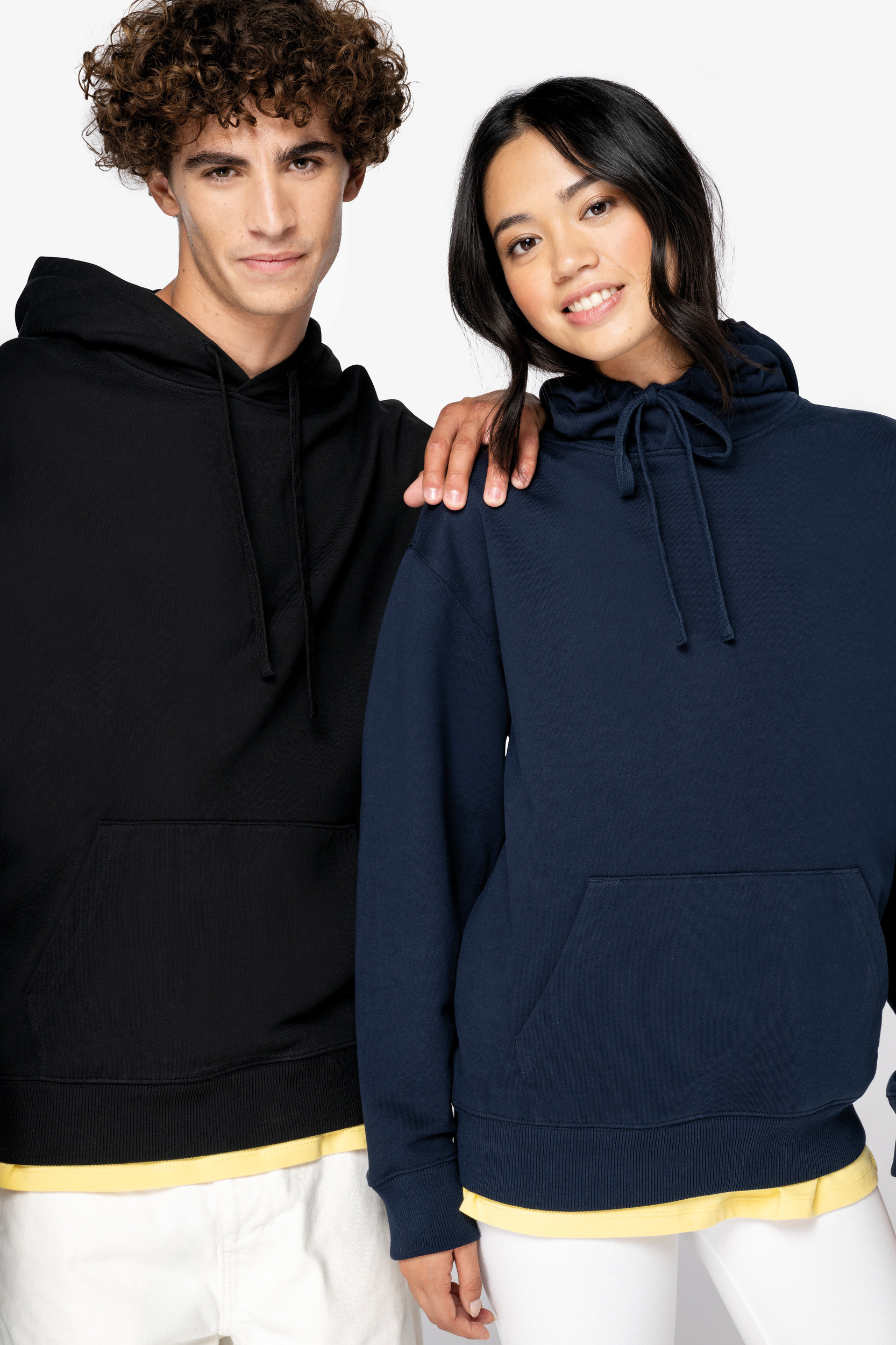 Ecologische uniseks sweater met capuchon en verlaagde schouders French Terry