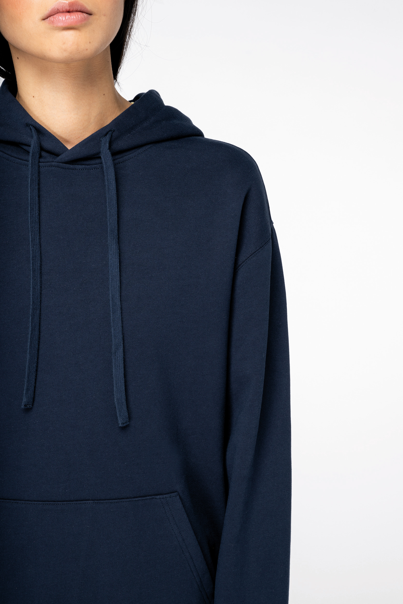 Ecologische uniseks sweater met capuchon en verlaagde schouders French Terry