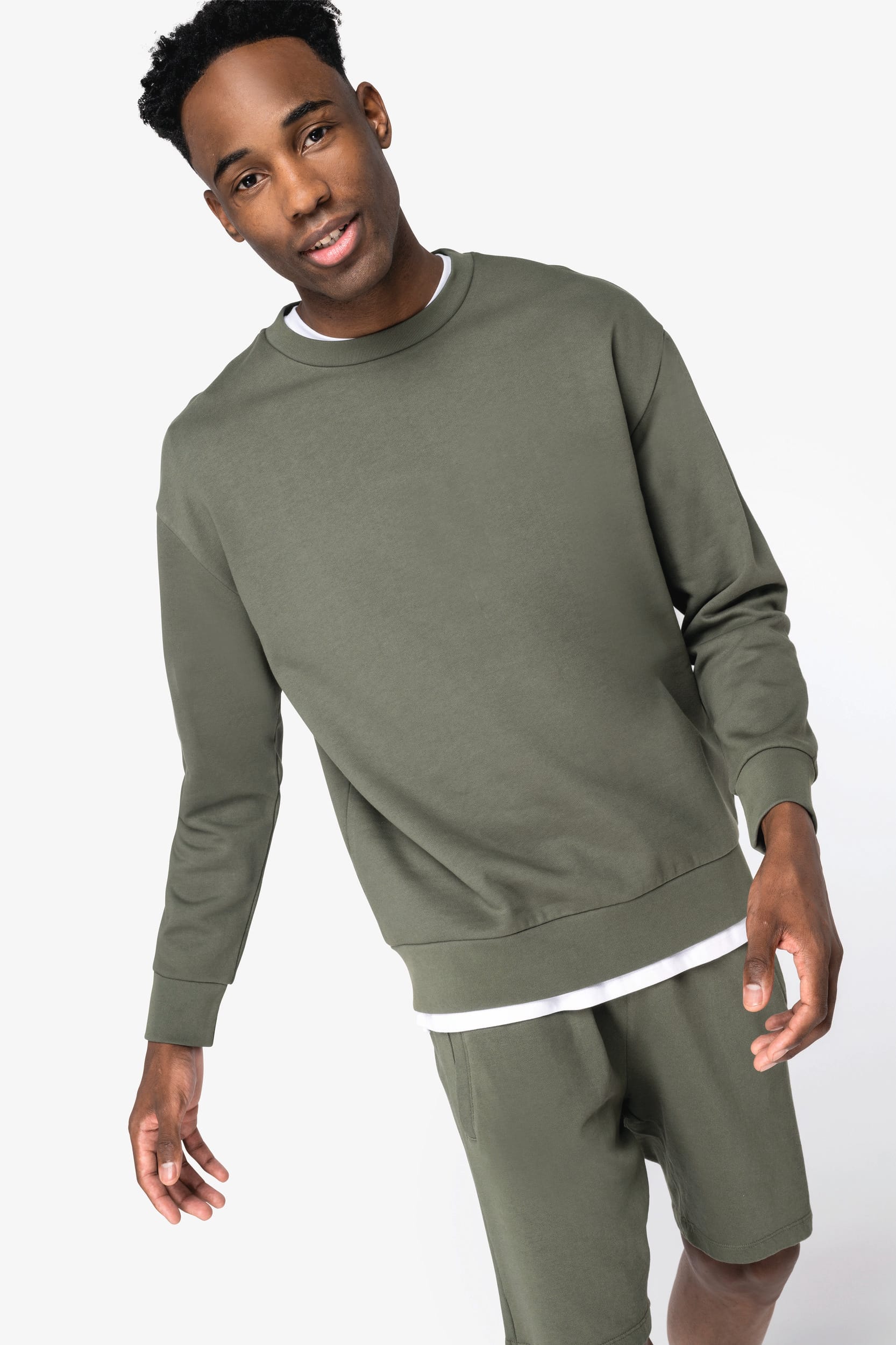 Sweat-shirt écoresponsable à col rond à épaules tombantes molleton gratté unisexe - Image 2