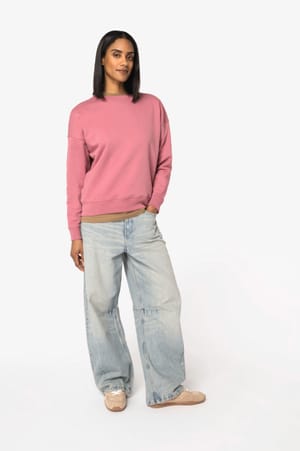 Ecologische dames sweater met ronde hals en verlaagde schouders