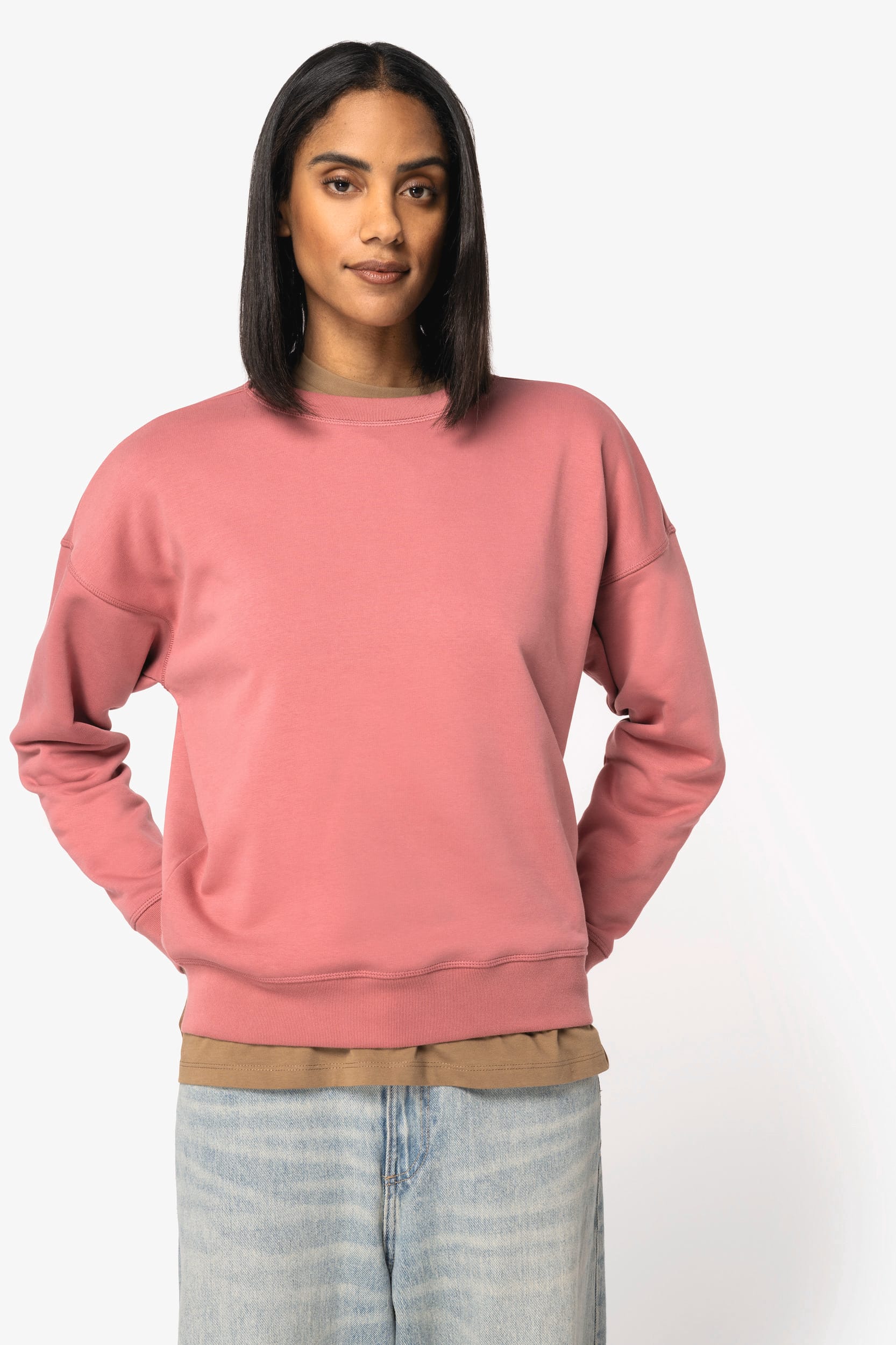 Eco-friendly ladies' dropped shoulders round neck sweatshirt