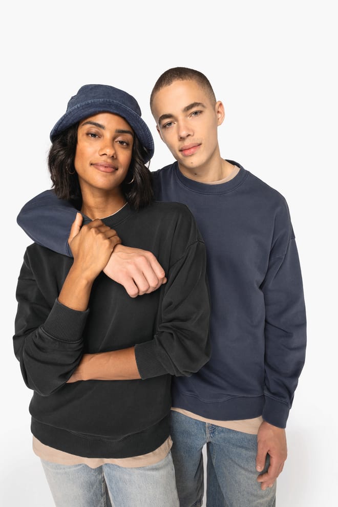Sudadera ecorresponsable de cuello redondo efecto lavado oversize unisex