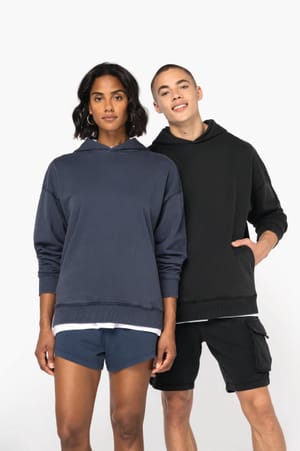 Duurzame uniseks oversized verwassen sweater met capuchon