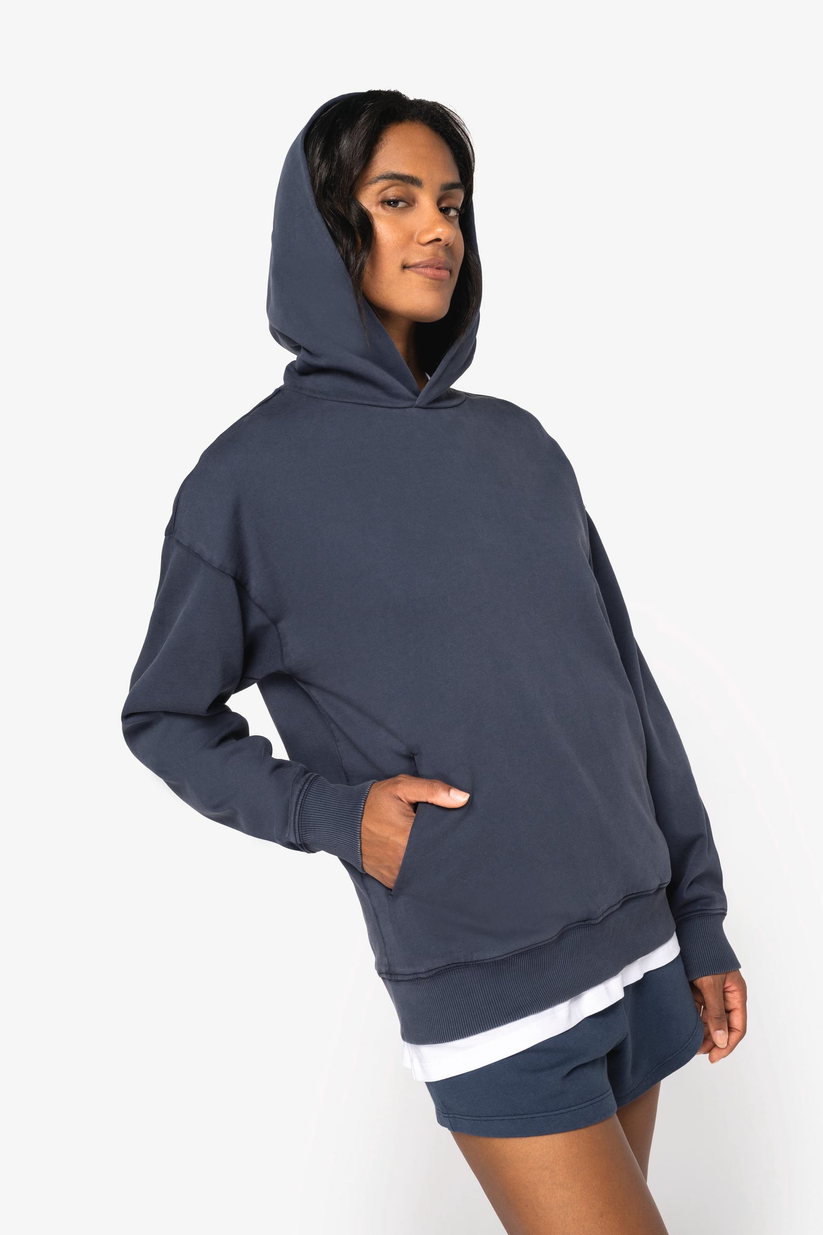 Duurzame uniseks oversized verwassen sweater met capuchon