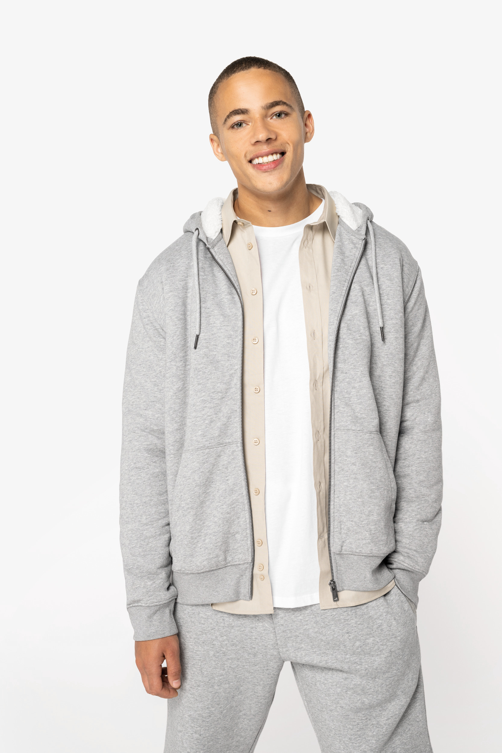 Ecologische uniseks sweater met rits en sherpavoering