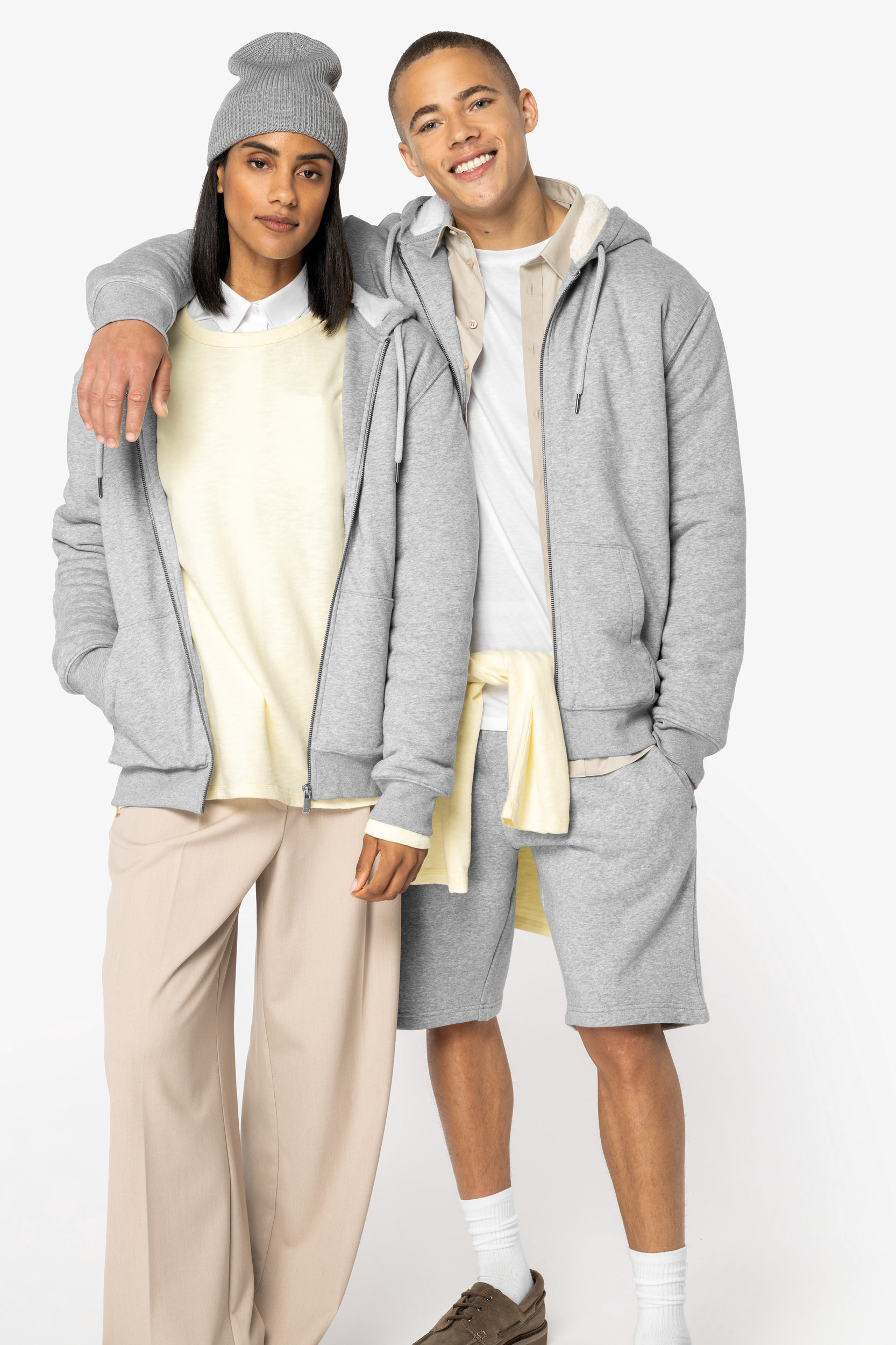Ecologische uniseks sweater met rits en sherpavoering
