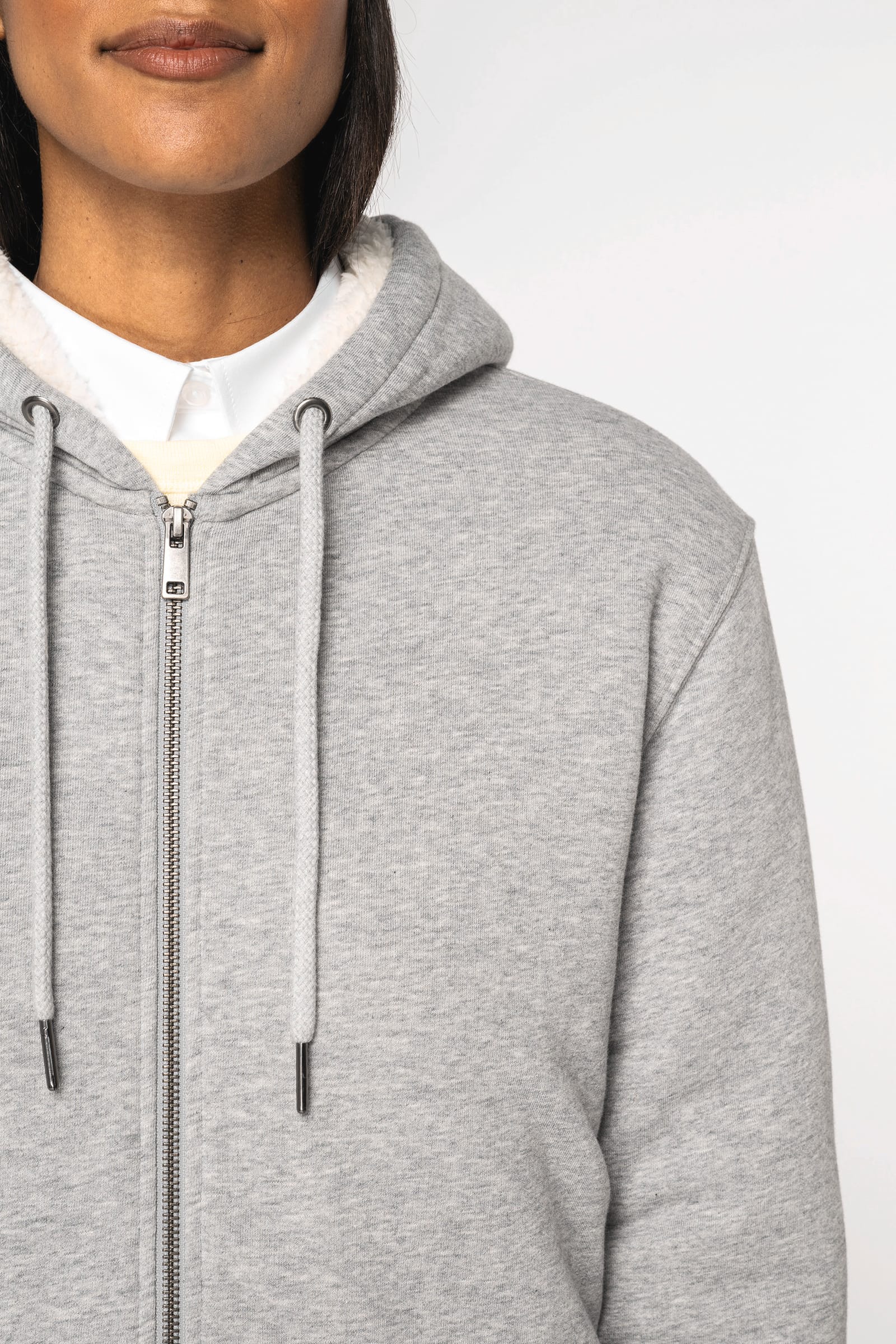 Ecologische uniseks sweater met rits en sherpavoering