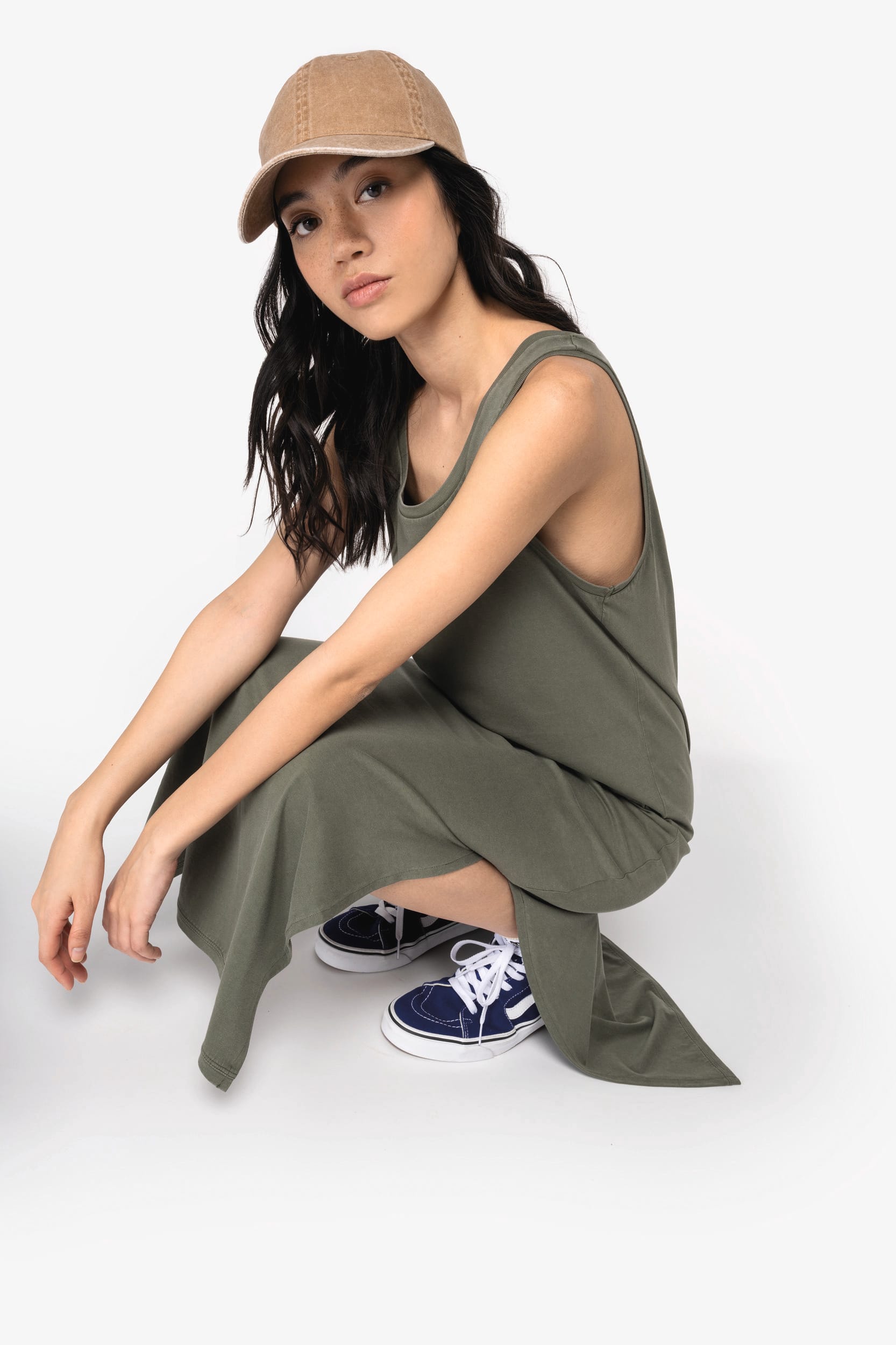 Vestido eco-responsável com aspecto lavado em jersey de senhora