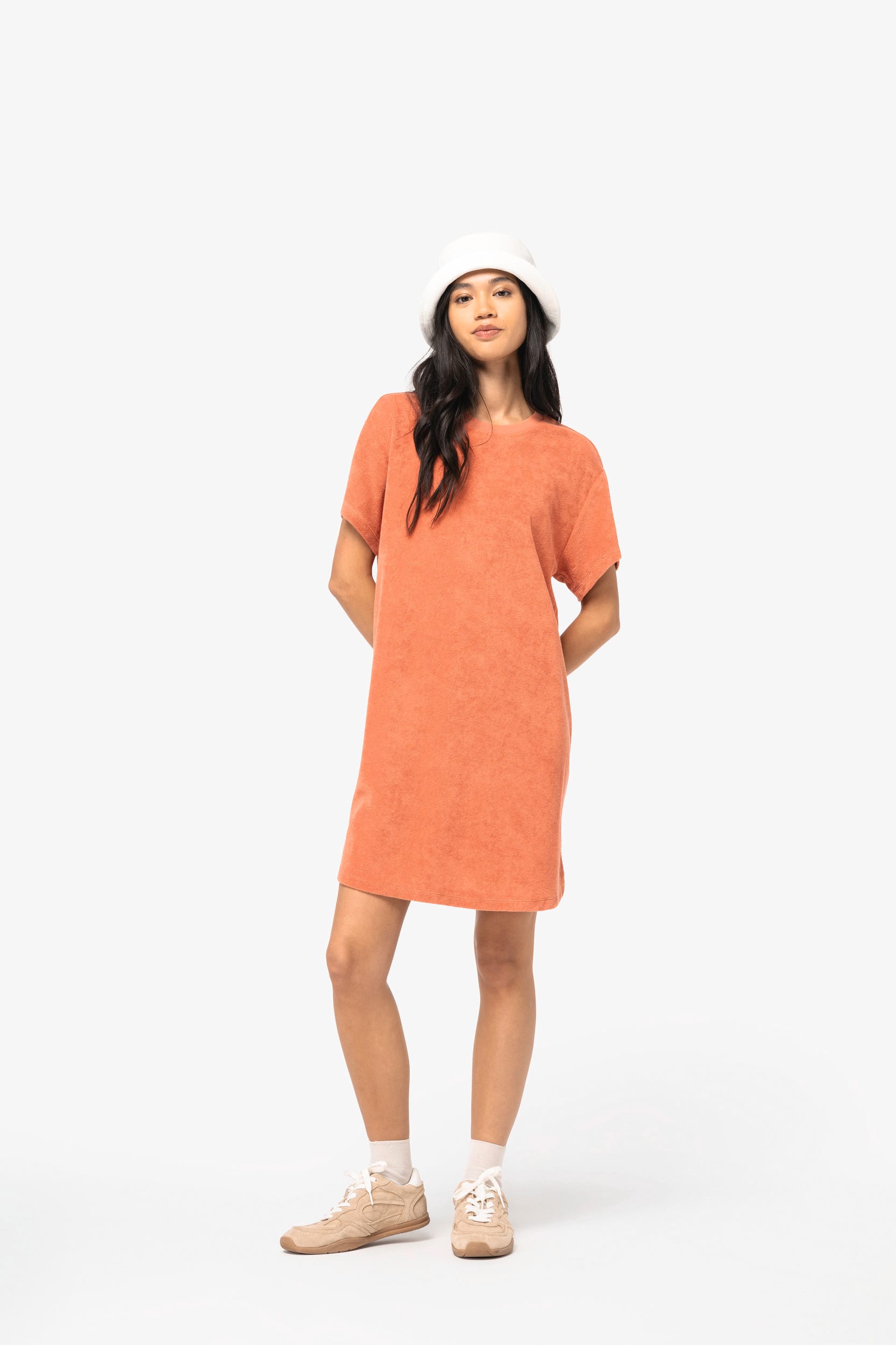Vestito t-shirt donna ecosostenibile con spalle cadenti